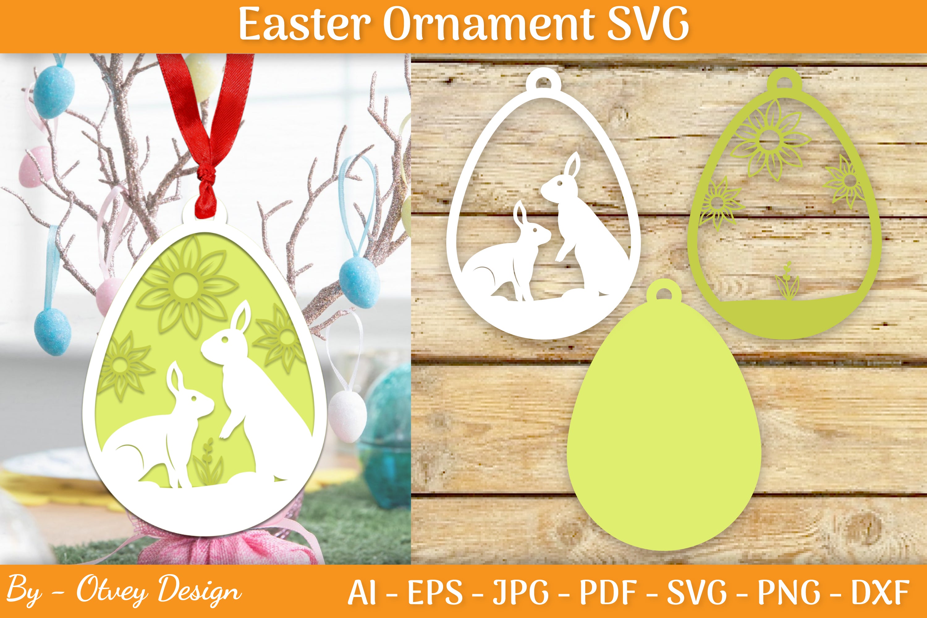 Bunny Easter Layered Ornaments SVG Bundle