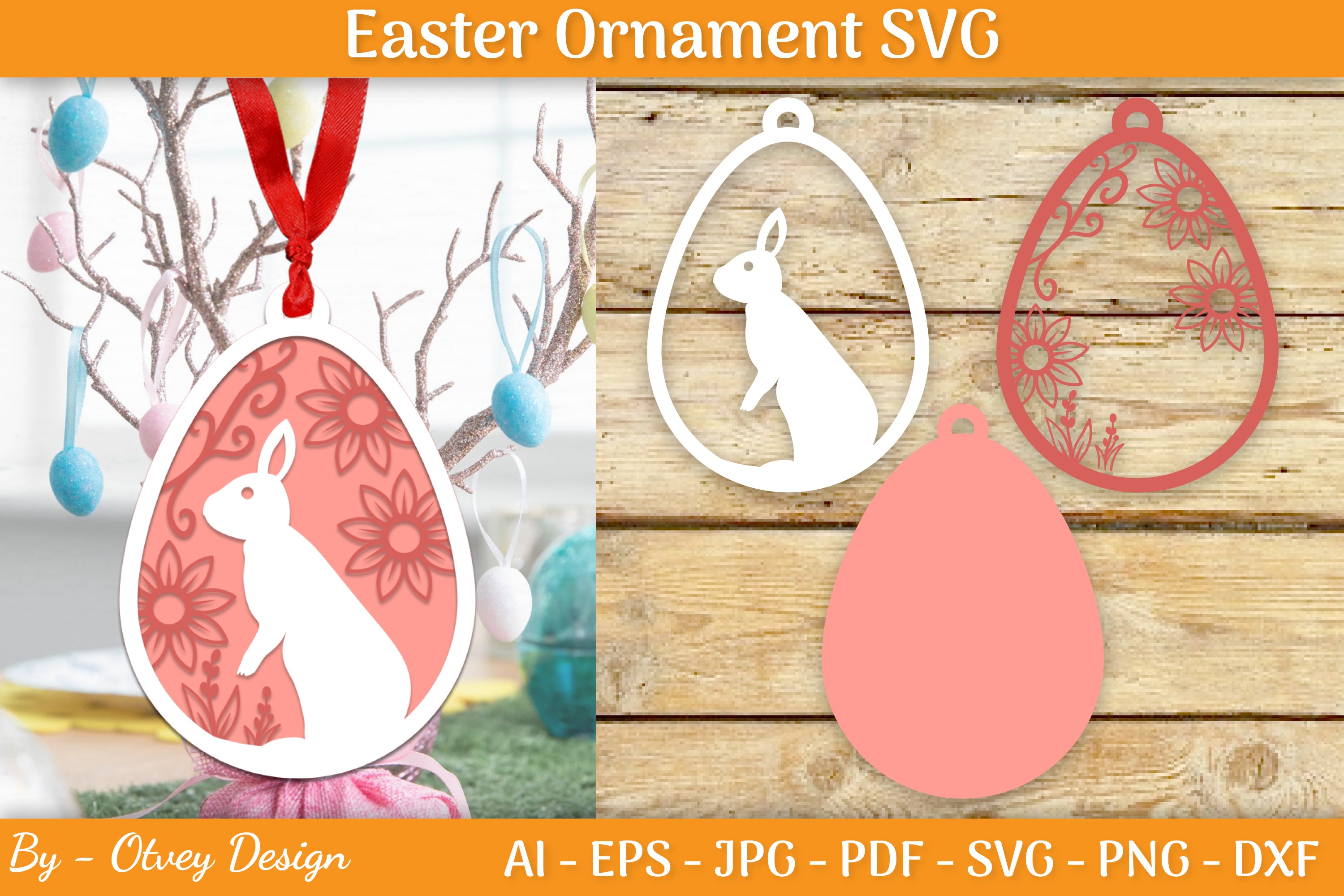 Bunny Easter Layered Ornaments SVG Bundle