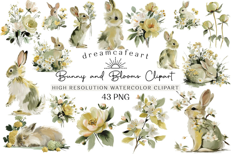 Bunny and Blooms Clipart Bundle - CraftNest - Digital Crafting and Art