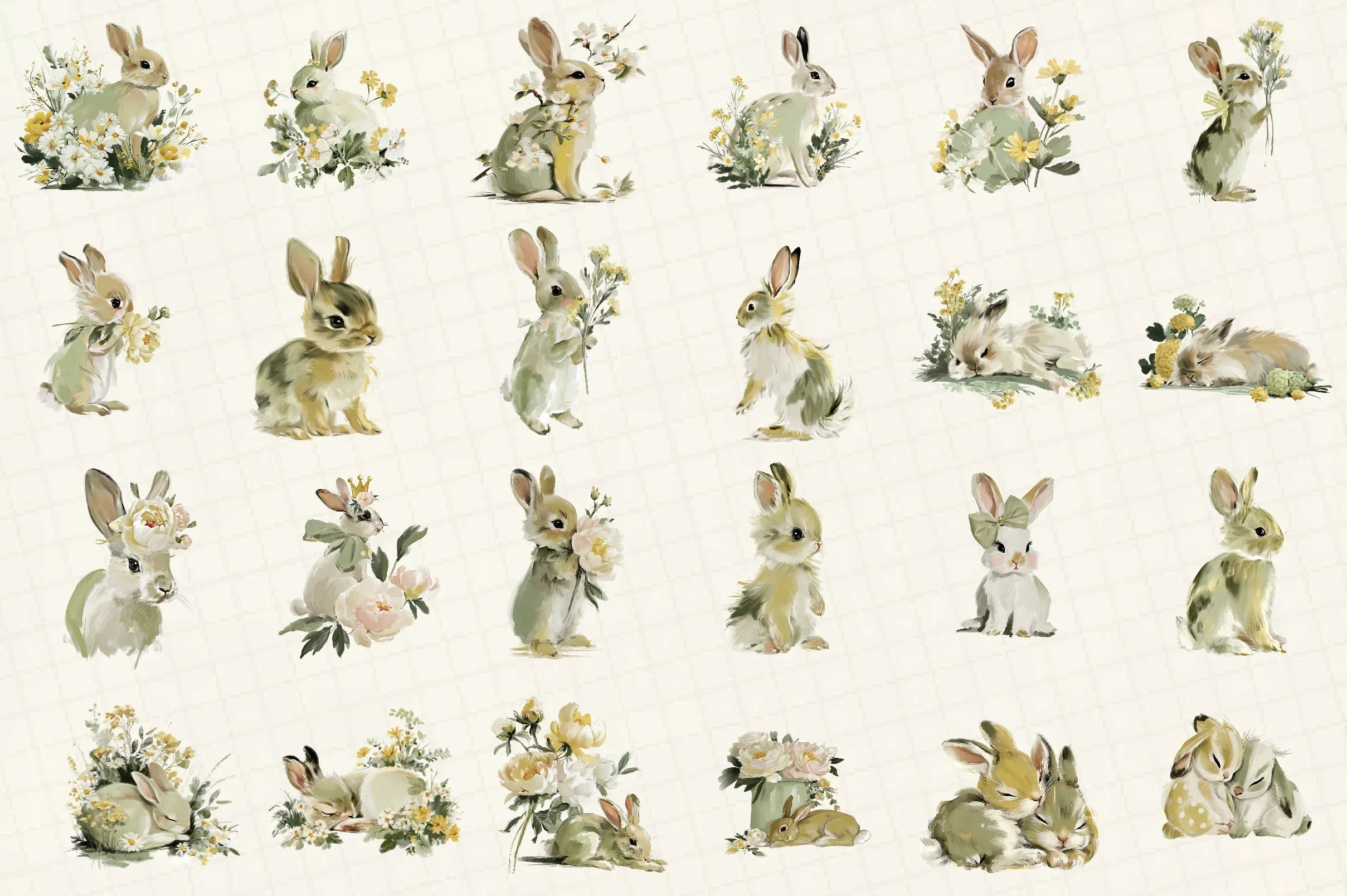 Bunny and Blooms Clipart Bundle - CraftNest - Digital Crafting and Art