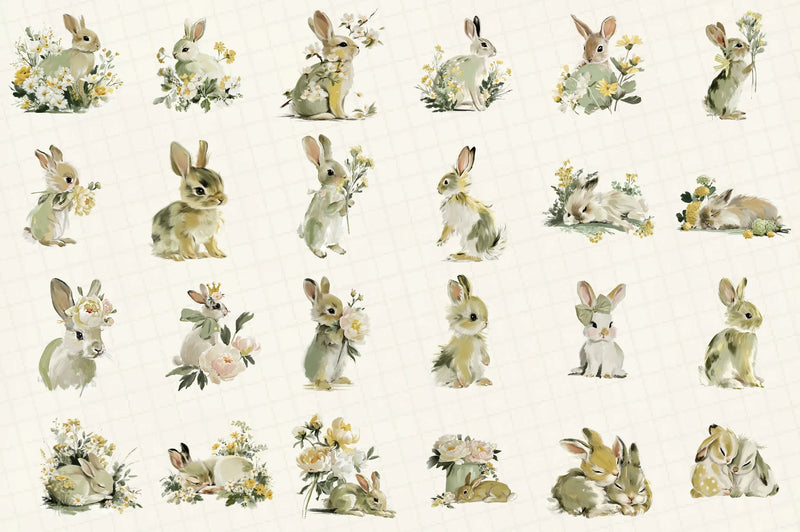 Bunny and Blooms Clipart Bundle - CraftNest - Digital Crafting and Art