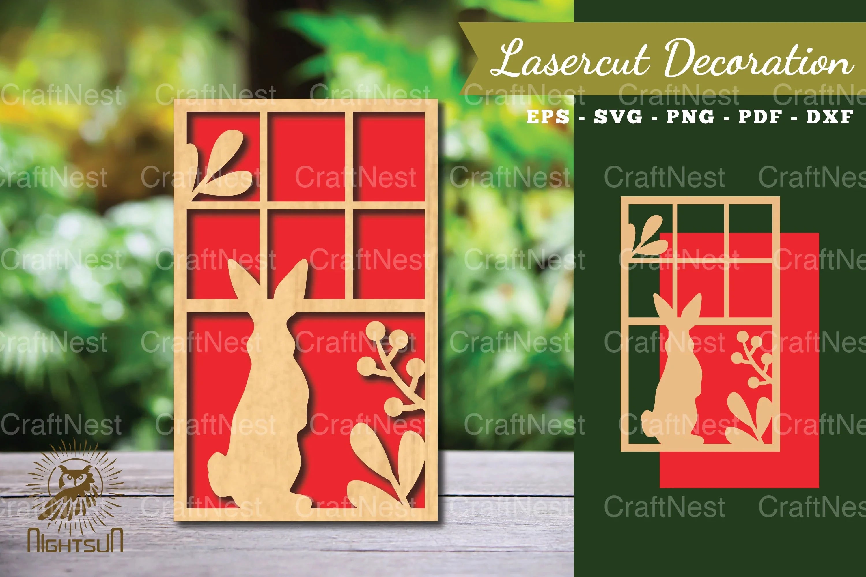 Bunny in the Window Laser Cut Decoration Clipart - CraftNest - Digital Crafting and Art