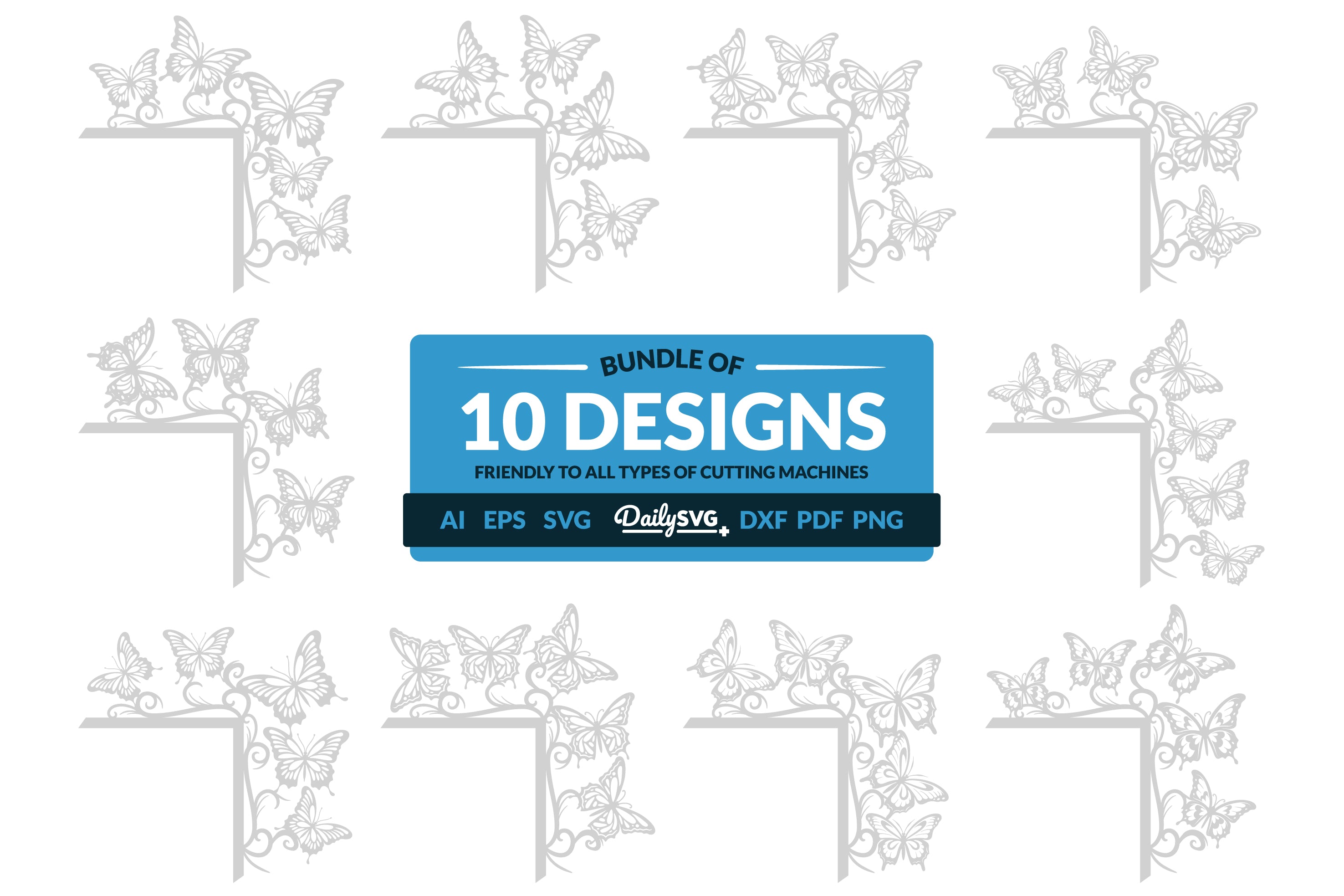 Butterflies Door Corner Laser Cut Clipart SVG Bundle