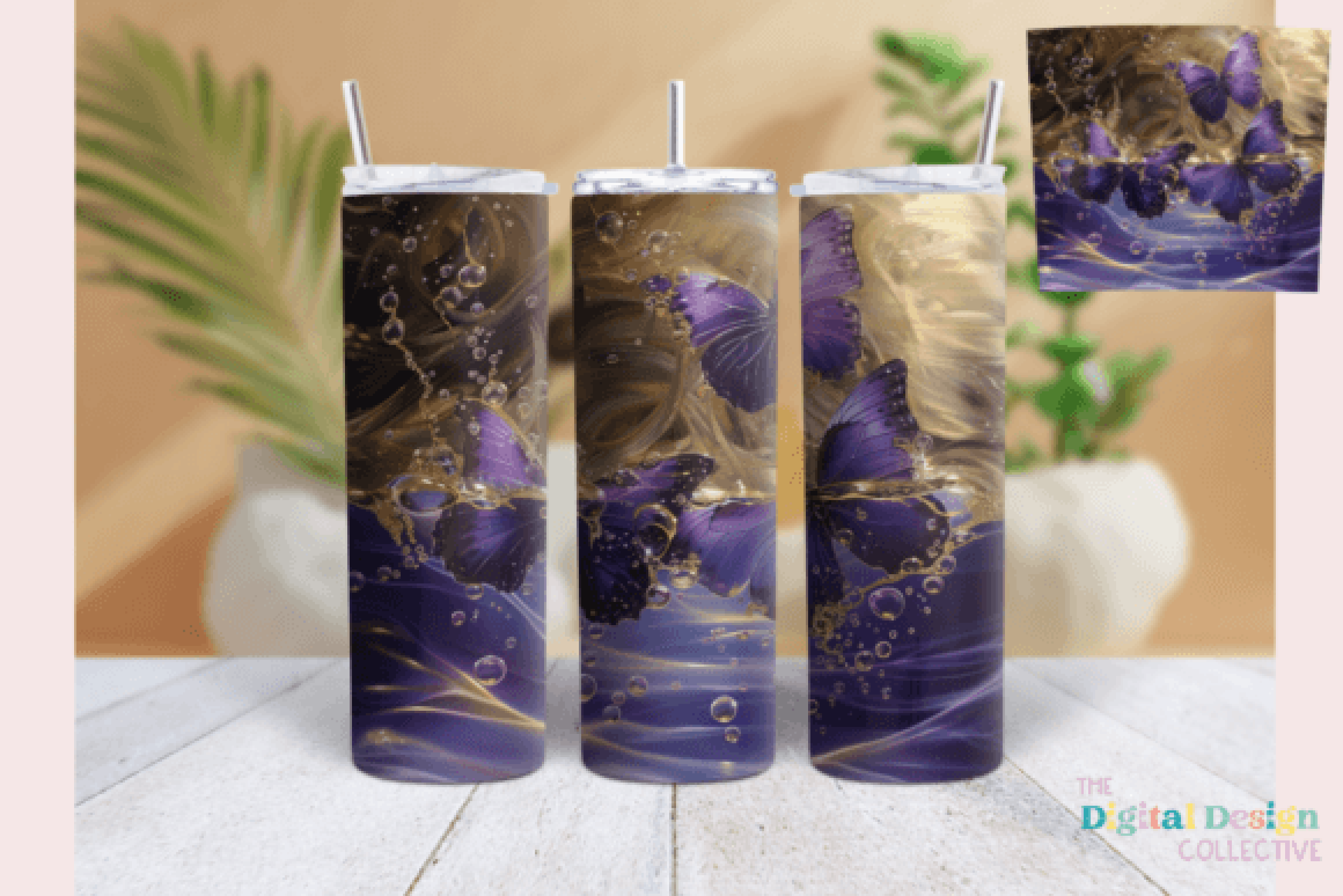 Purple & Gold Butterfly Tumbler Wrap Bundle