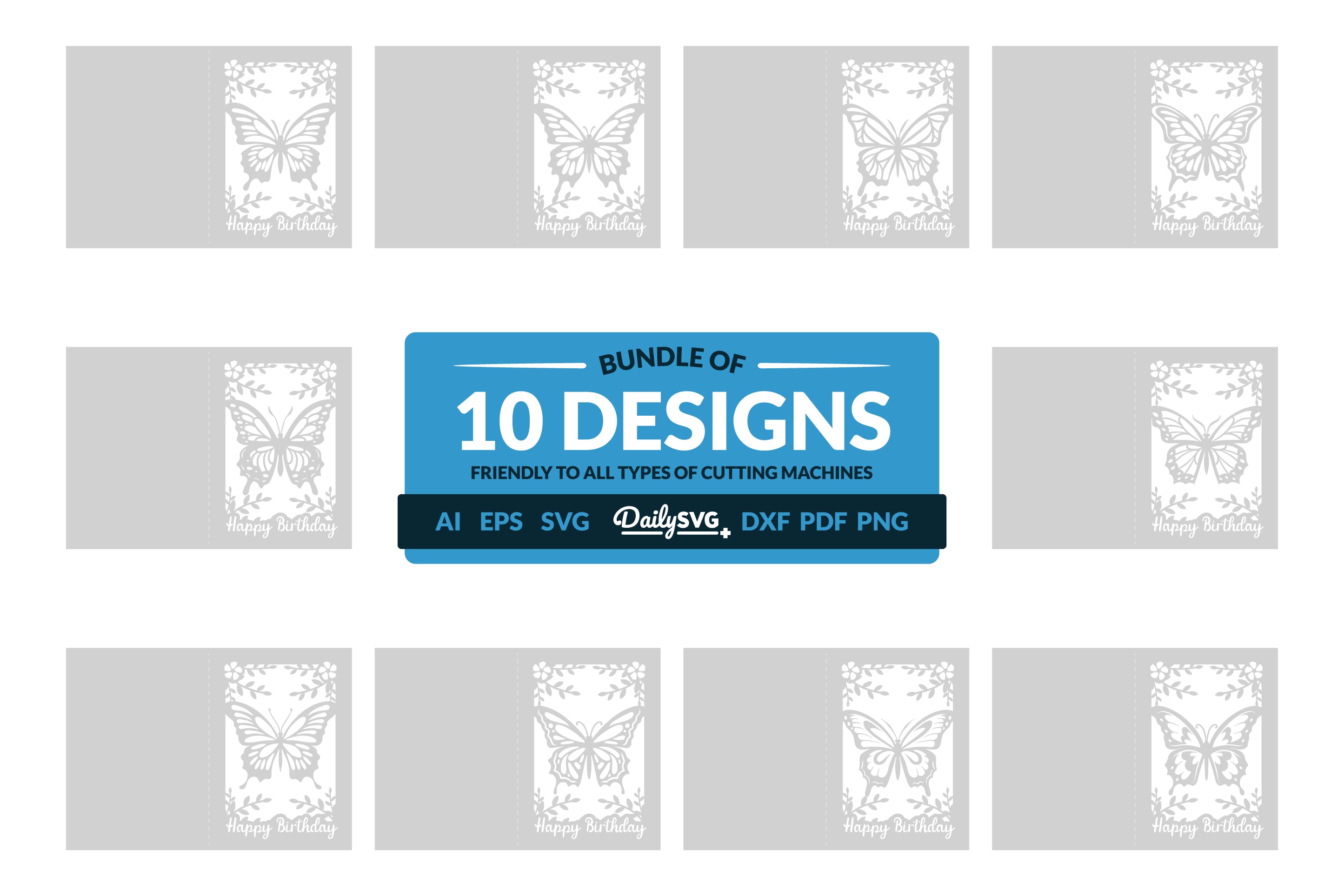 Butterfly Birthday Greeting Card Clipart SVG Bundle