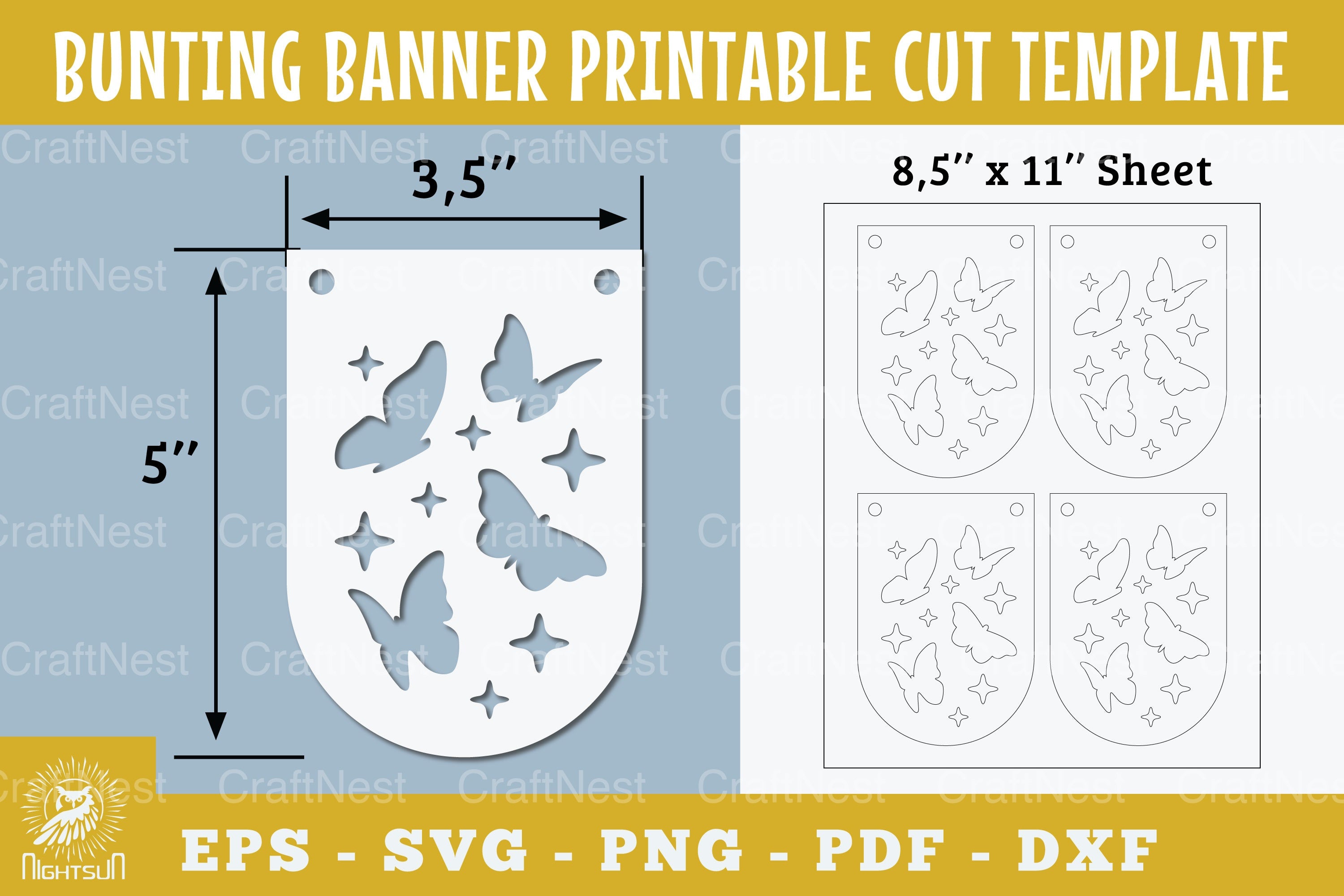 Butterfly Bunting Banner Printable Template Clipart Bundle - CraftNest - Digital Crafting and Art