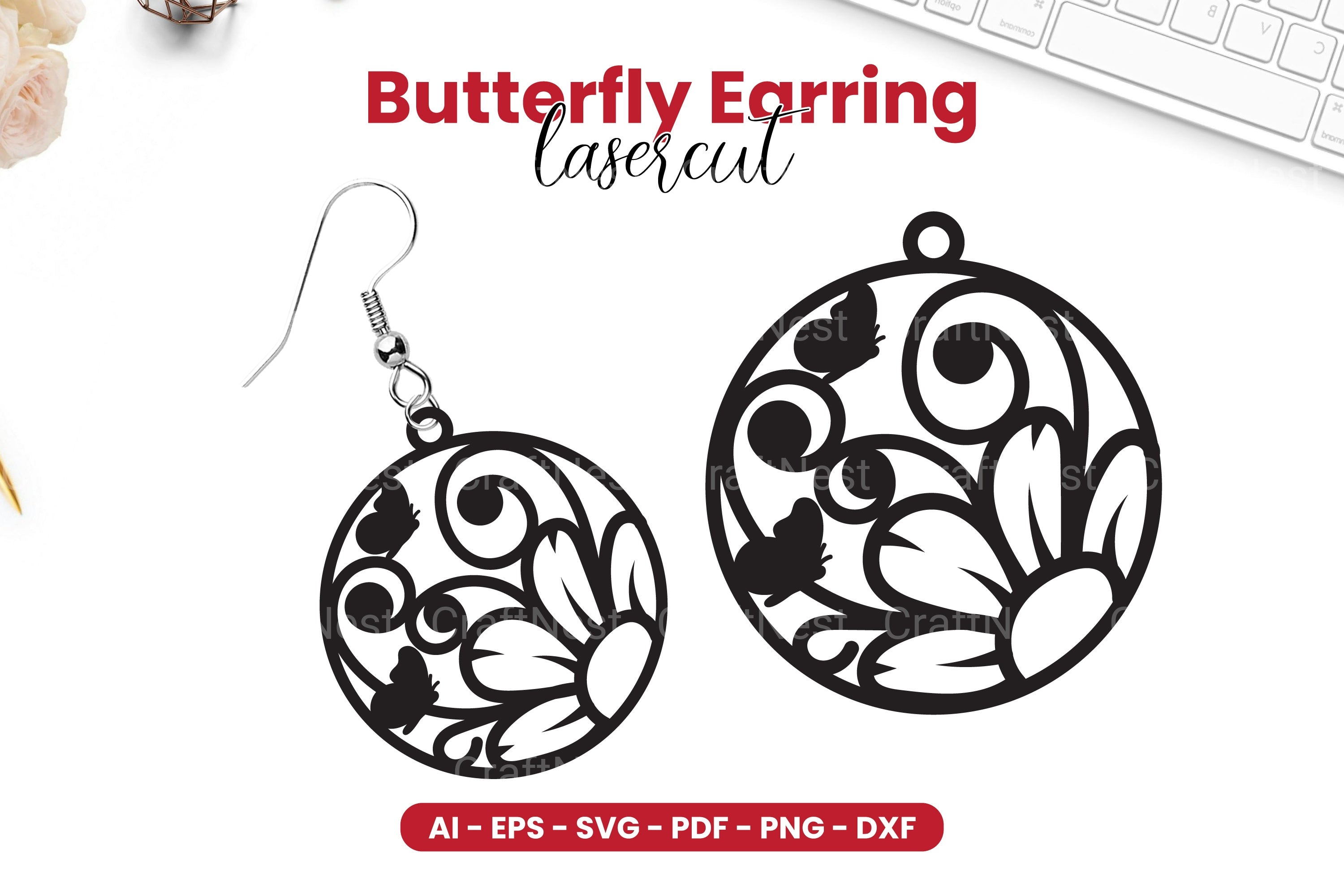 Butterfly Earring Laser Cut SVG Bundle Clipart