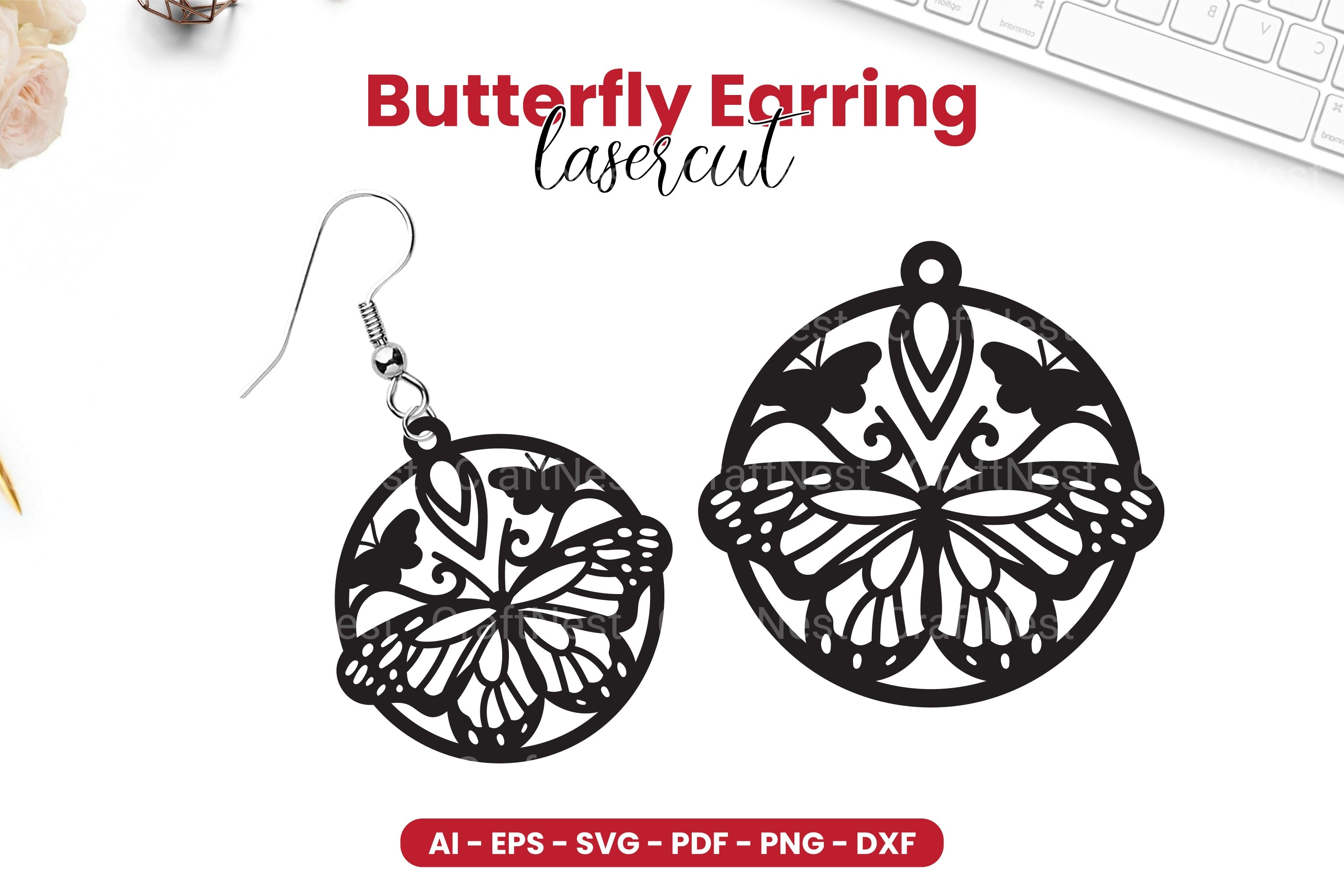 Butterfly Earring Laser Cut SVG Bundle Clipart