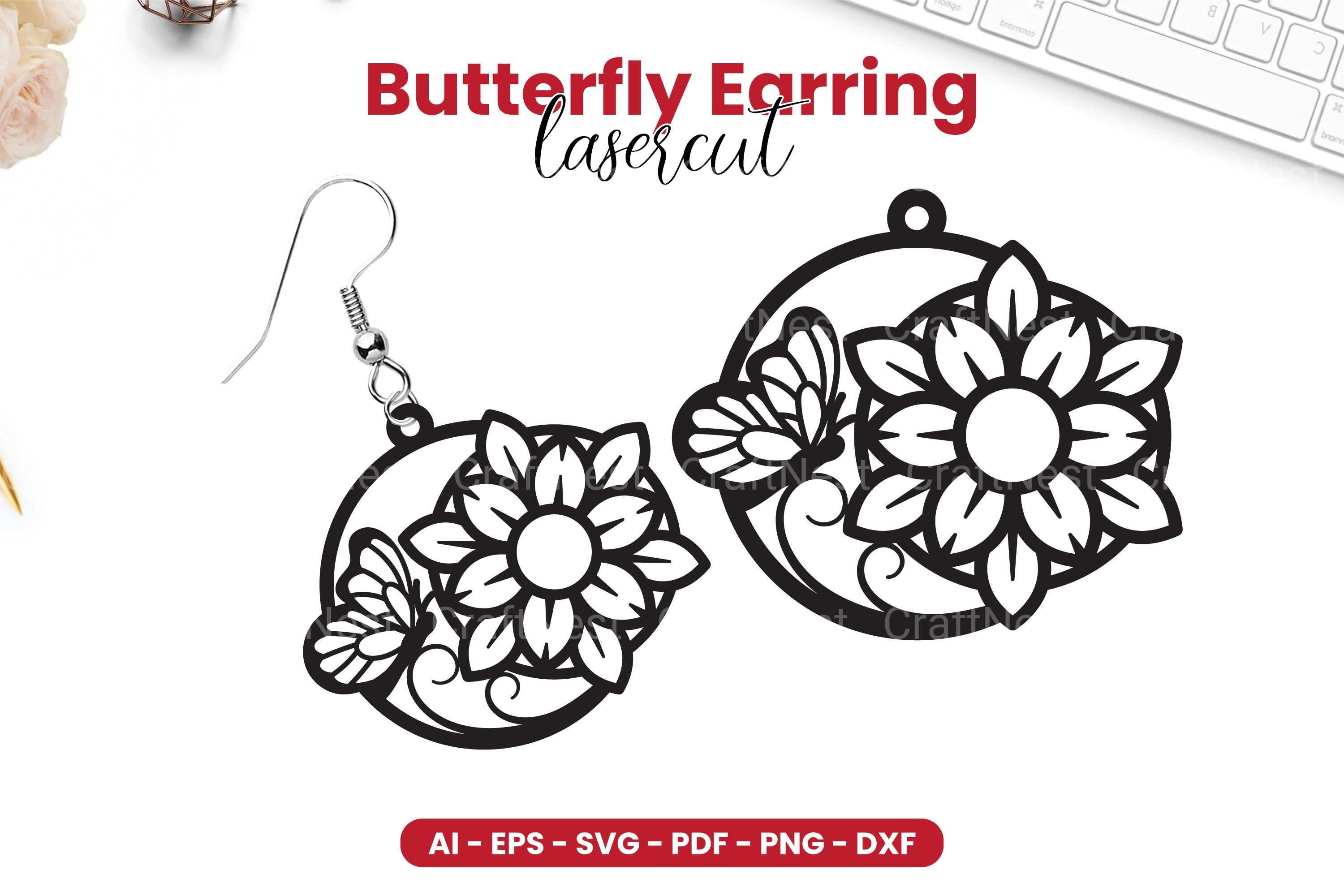 Butterfly Earring Laser Cut SVG Bundle Clipart