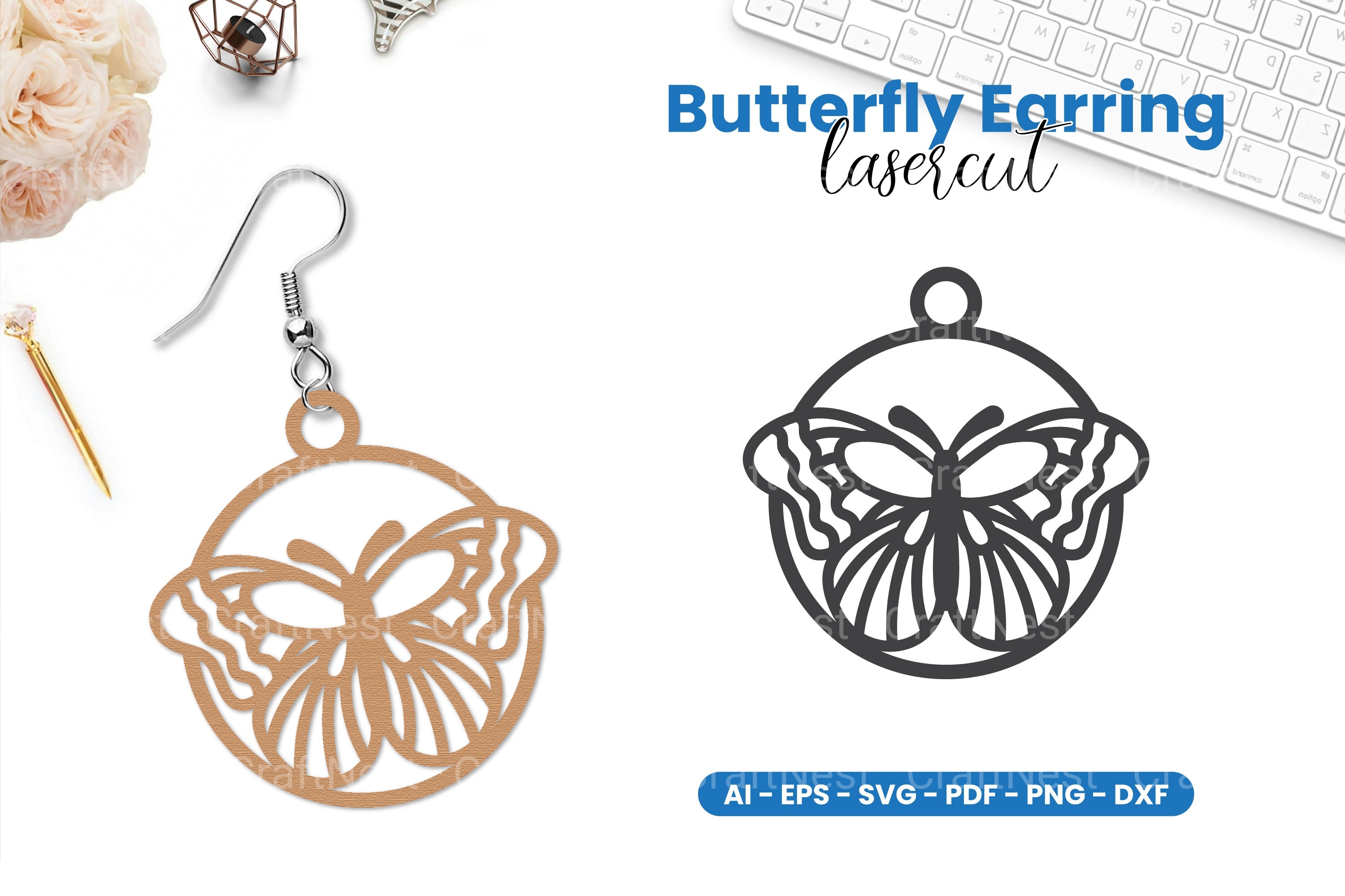 Butterfly Earring Lasercut SVG Clipart Bundle