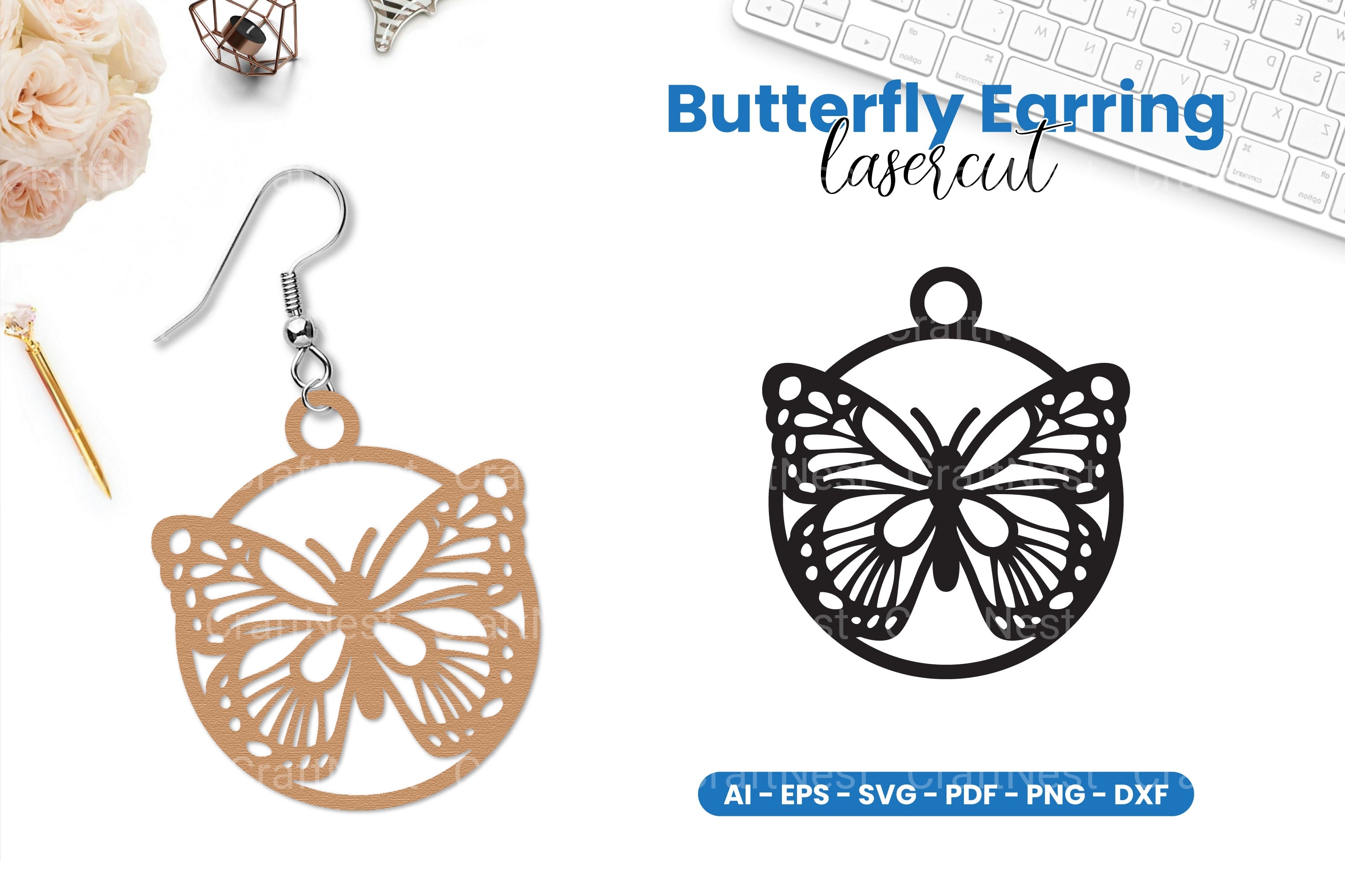 Butterfly Earring Lasercut SVG Clipart Bundle