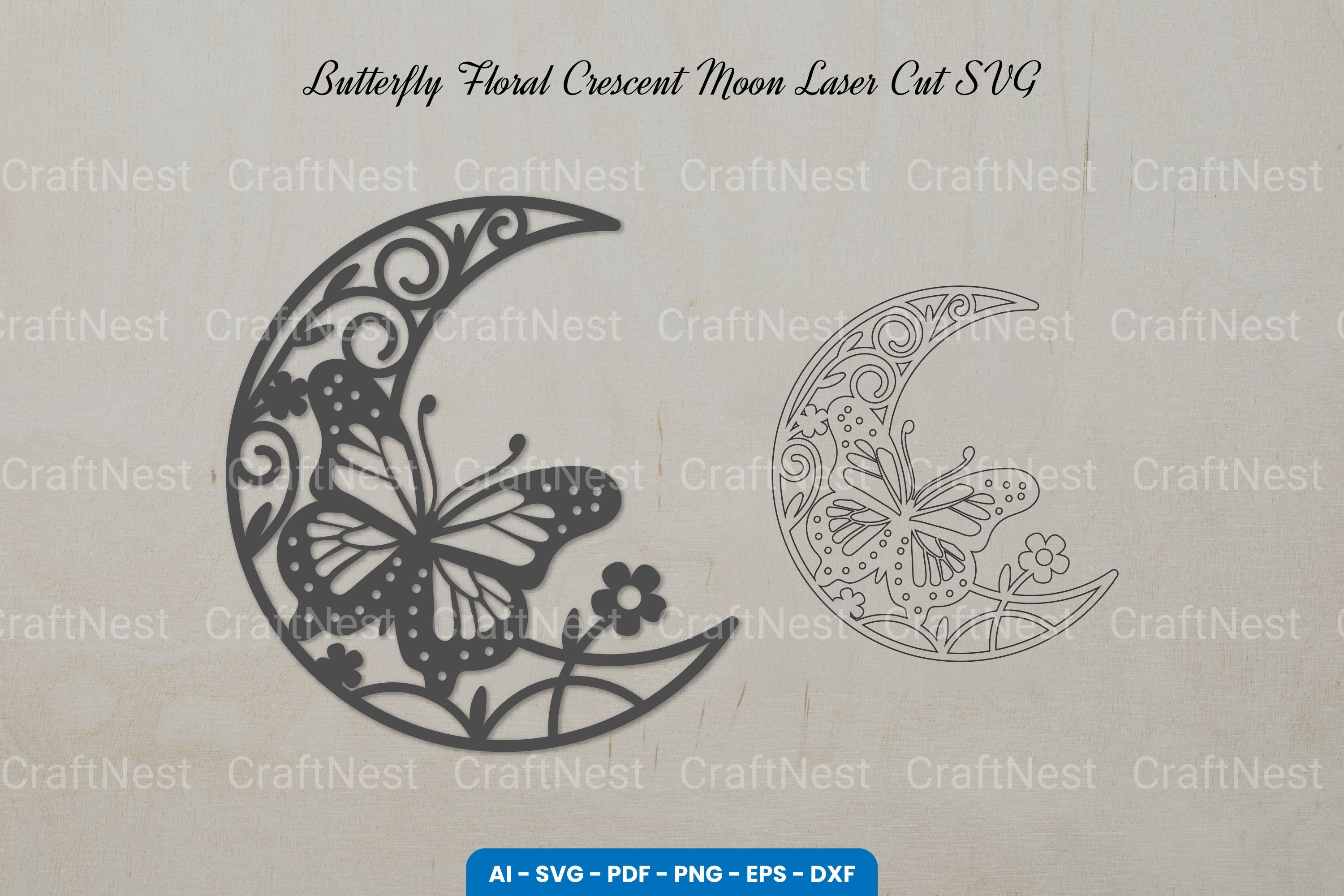 Butterfly Floral Crescent Moon Laser Cut SVG Clipart Bundle