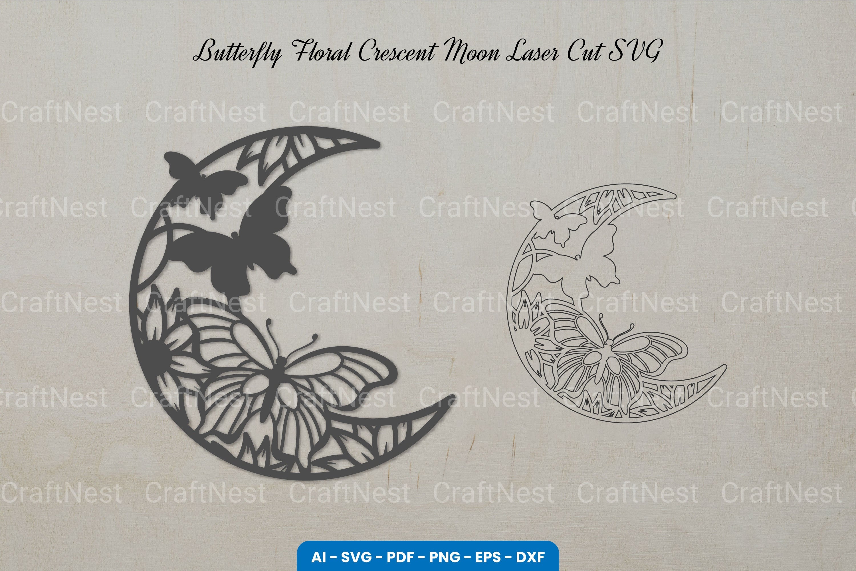 Butterfly Floral Crescent Moon Laser Cut SVG Clipart Bundle