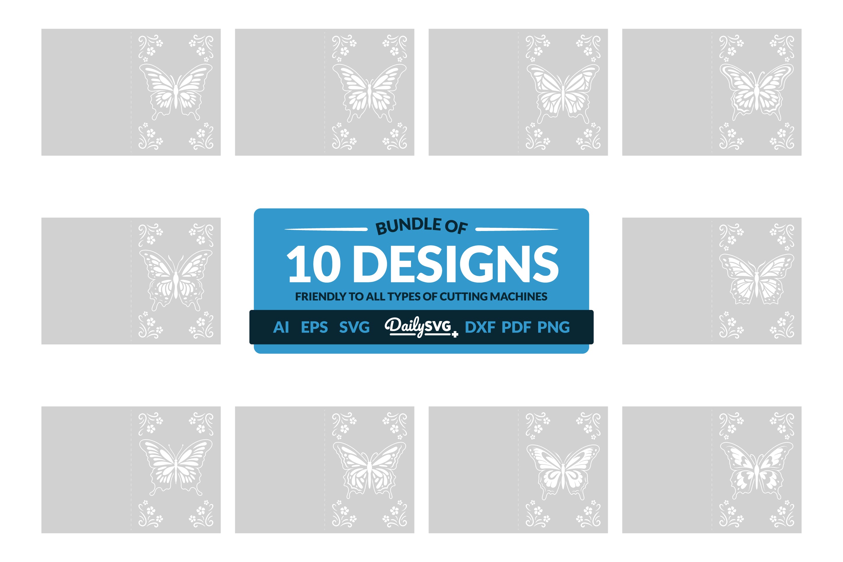 Butterfly Floral Greeting Card Clipart SVG Bundle