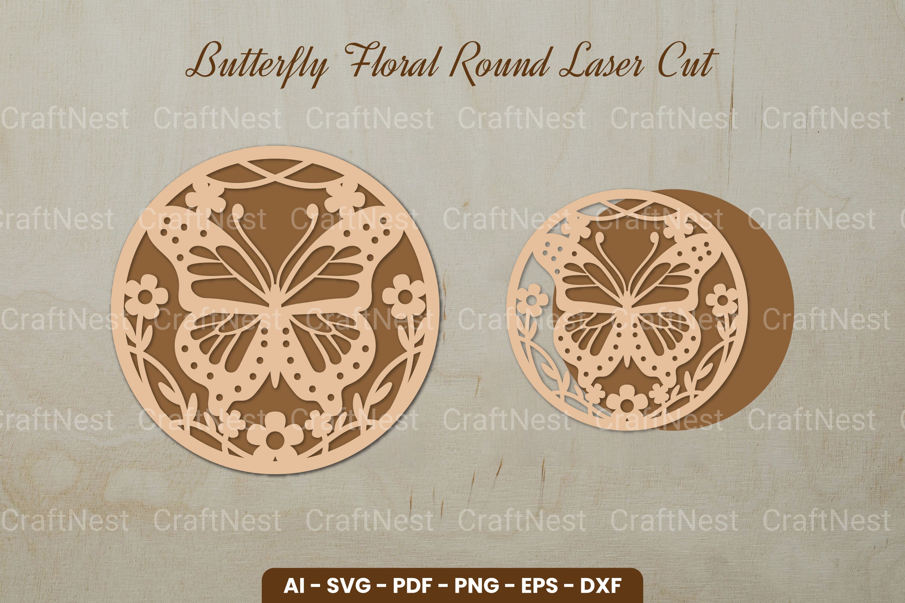 Butterfly Floral Round Laser Cut SVG Clipart Bundle