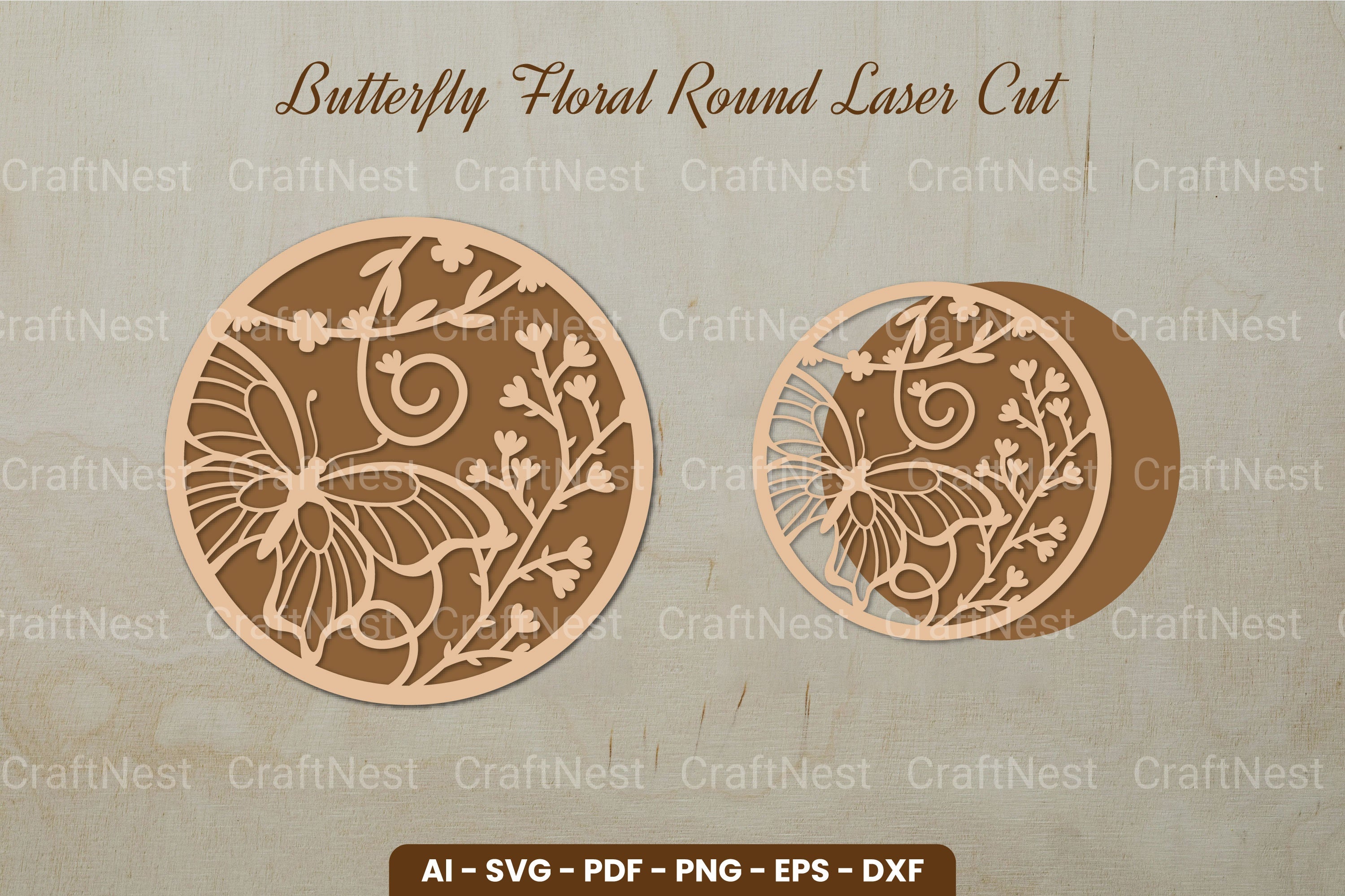 Butterfly Floral Round Laser Cut SVG Clipart Bundle