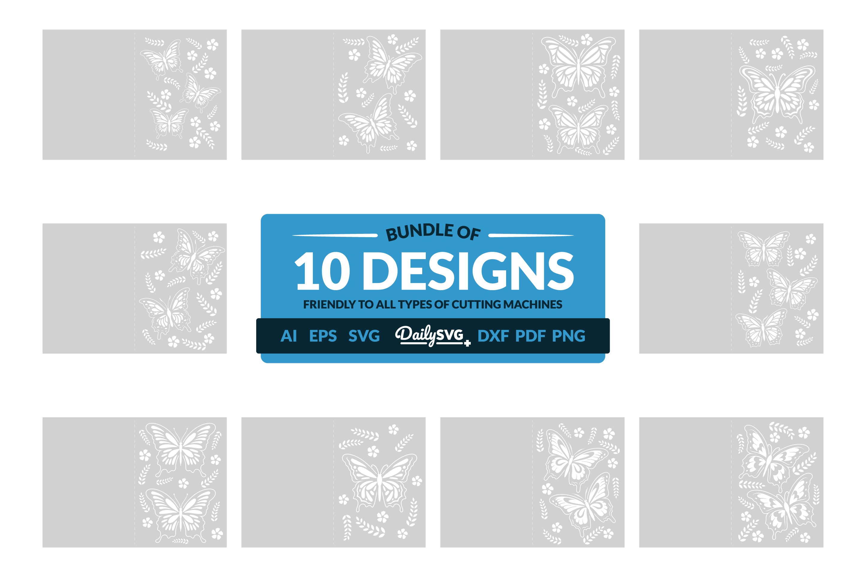 Butterfly Folk Art Greeting Card Clipart SVG Bundle