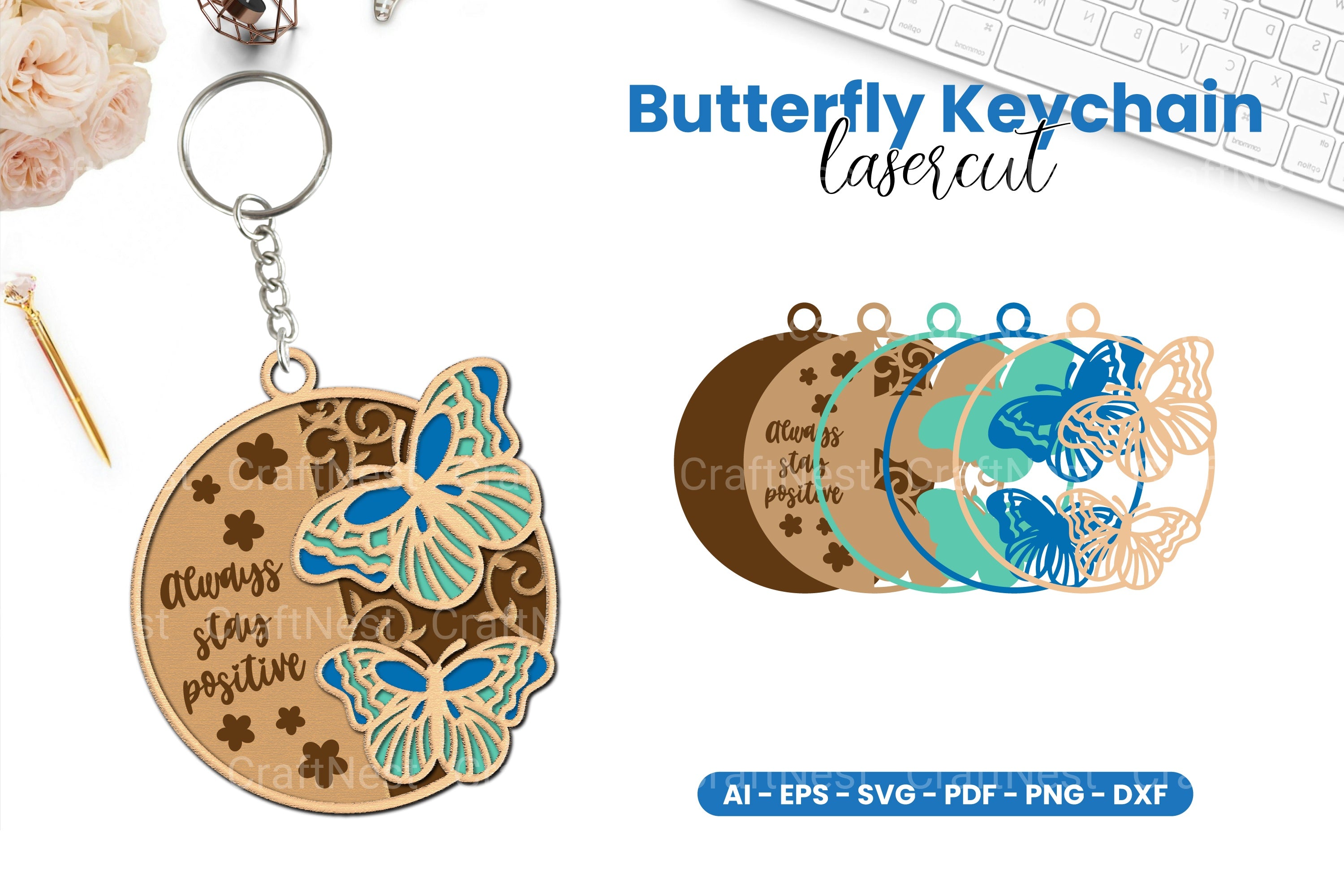 Butterfly Keychain Lasercut Clipart Bundle - CraftNest - Digital Crafting and Art