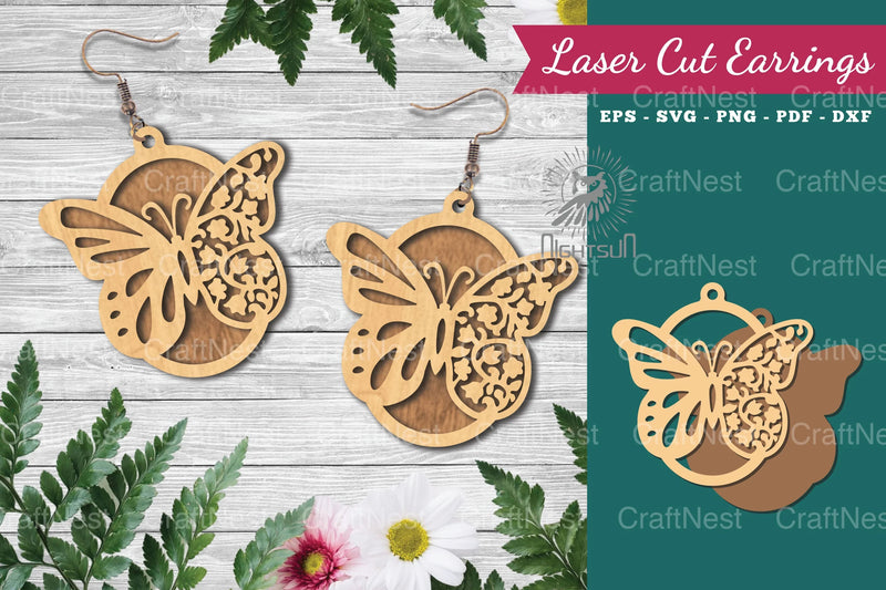 Butterfly Laser Cut Earrings Design Bundle - CraftNest - Digital Crafting and Art