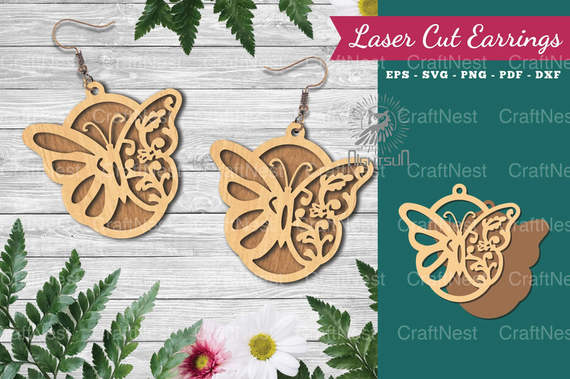 Butterfly Laser Cut Earrings Design Bundle - CraftNest - Digital Crafting and Art