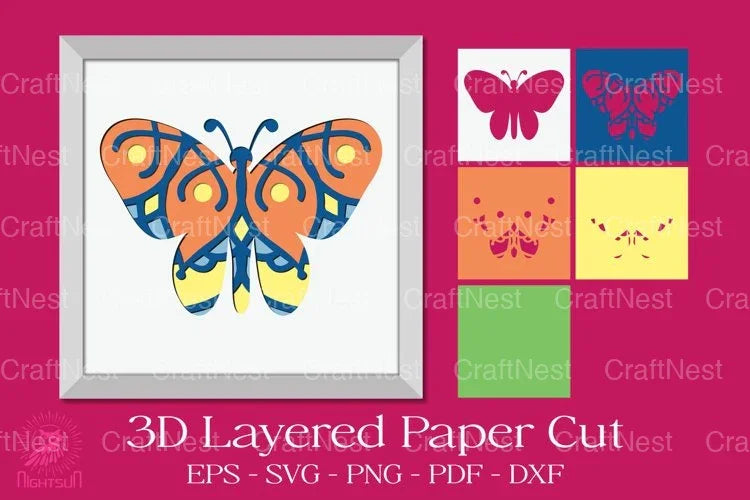 Butterfly Mandala 3D Shadow Box Papercut Bundle - CraftNest - Digital Crafting and Art