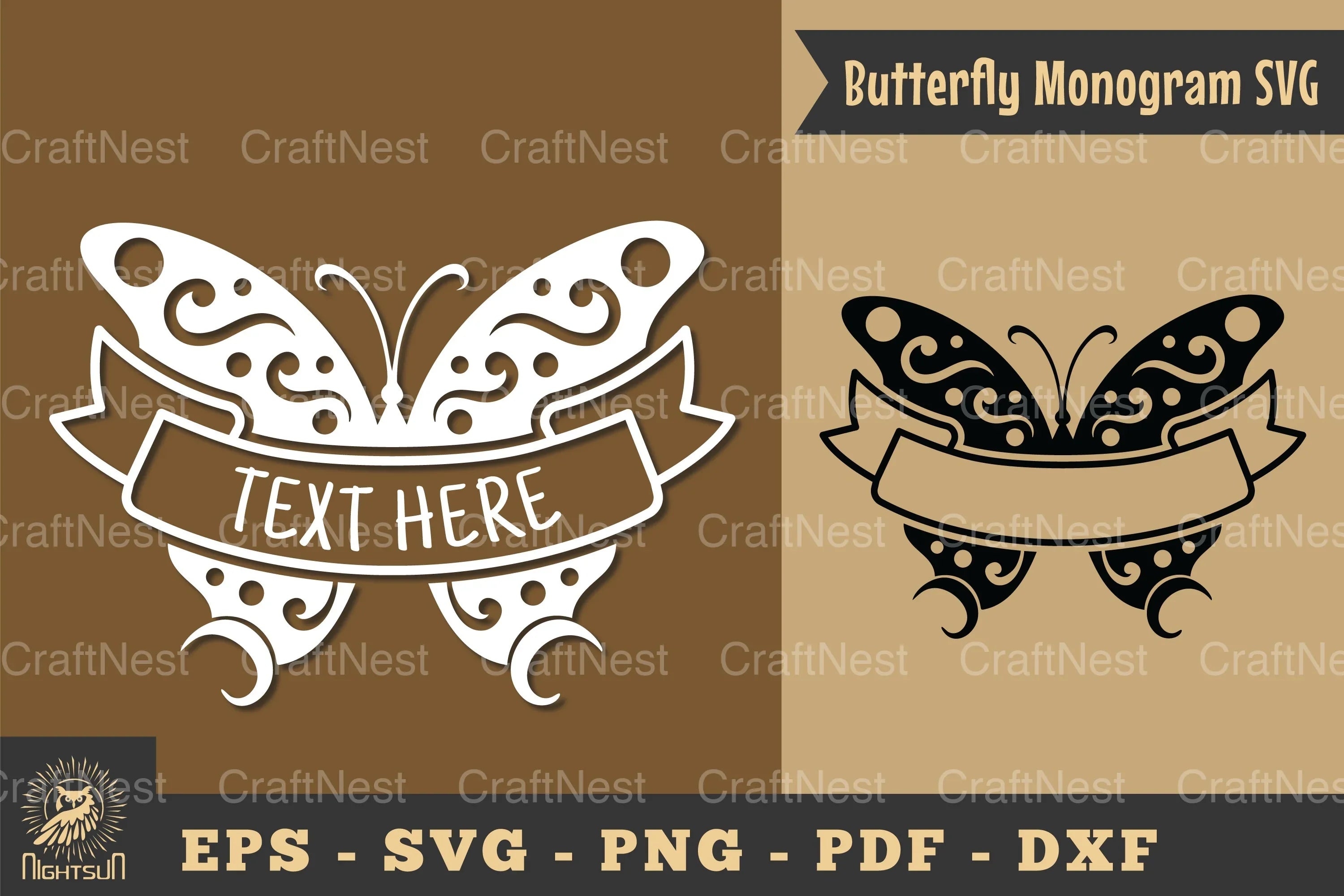 Butterfly Ribbon Monogram SVG Bundle - CraftNest - Digital Crafting and Art