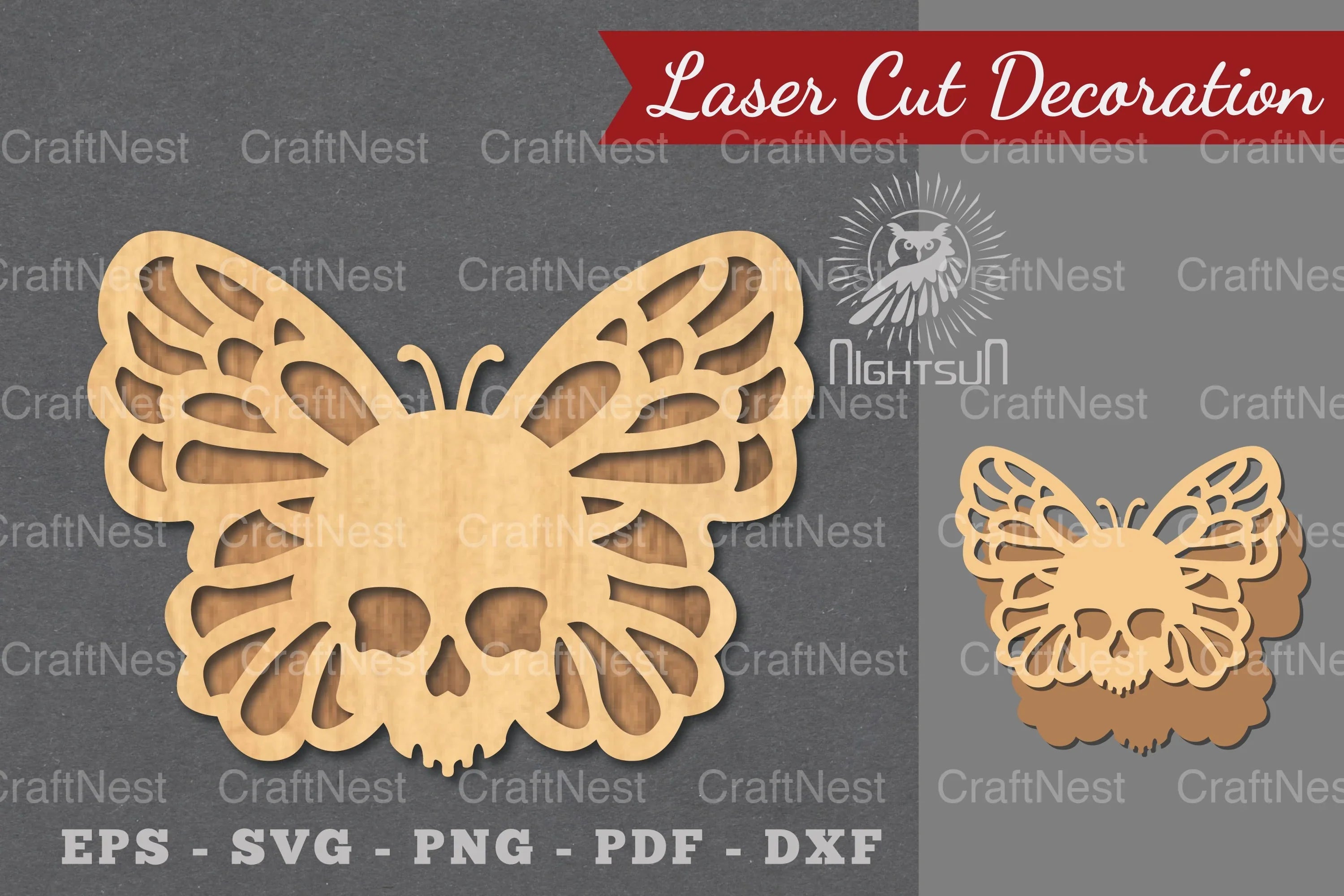 Butterfly Skull Laser Cut Decoration Clipart Bundle