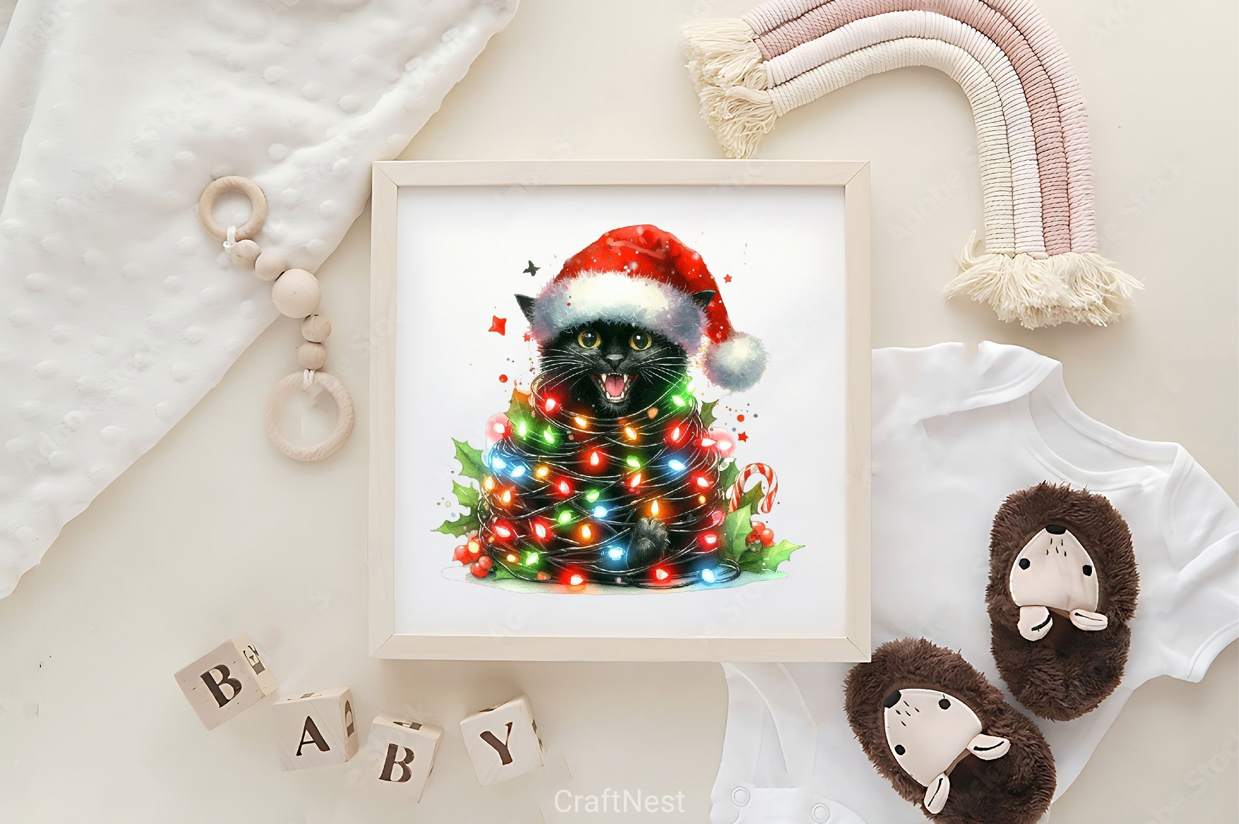 Black Cat Wrapped In Christmas Lights Clipart Bundle - CraftNest - Digital Crafting and Art