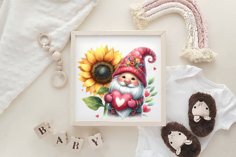 Valentines Gnome With Sunflower Clipart Bundle - CraftNest - Digital Crafting and Art