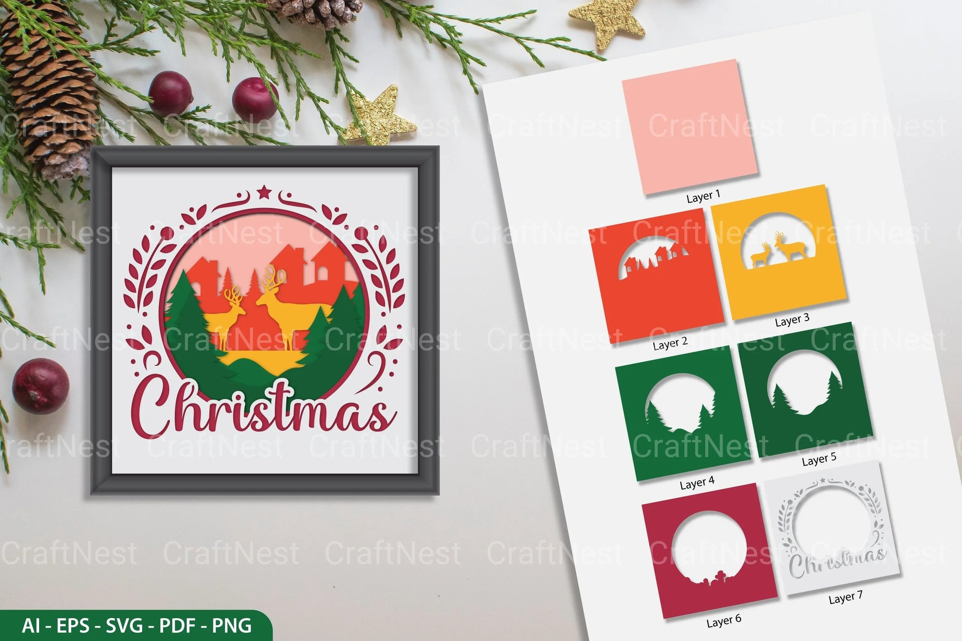 Christmas Layered Papercut SVG Bundle - CraftNest - Digital Crafting and Art