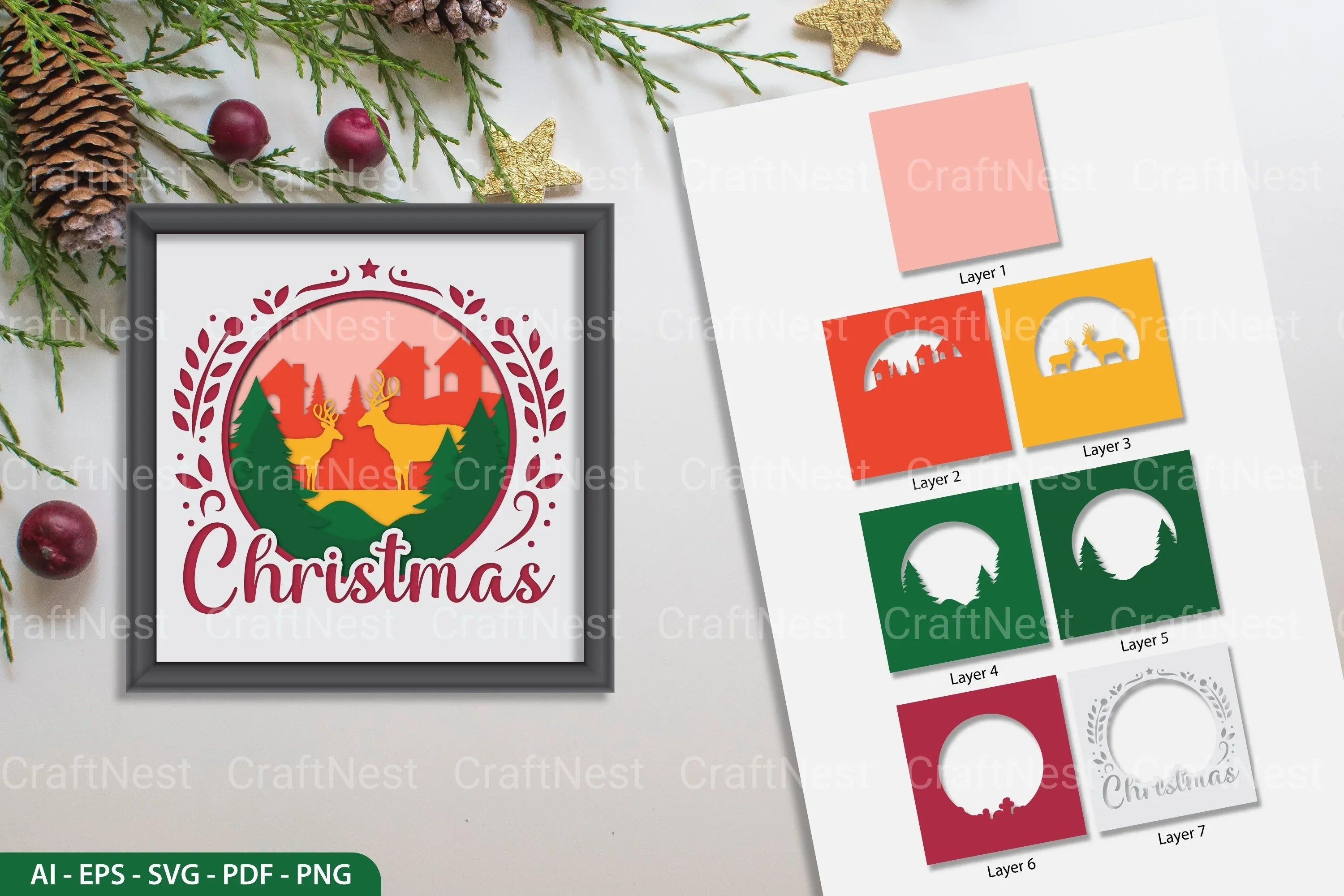 Christmas Layered Papercut SVG Bundle - CraftNest - Digital Crafting and Art
