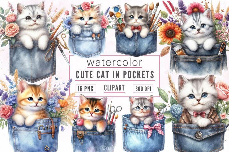 Cat In Pockets Clipart Bundle - CraftNest - Digital Crafting and Art