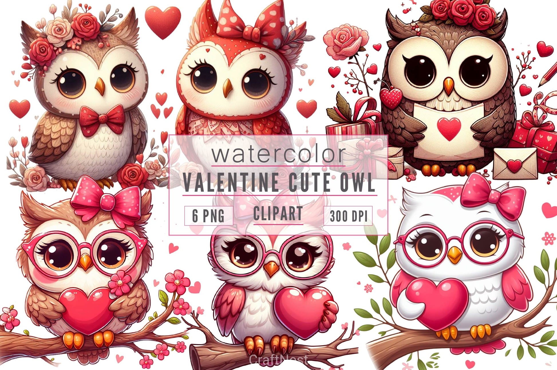 Valentine Cute Owl Clipart Bundle - CraftNest - Digital Crafting and Art