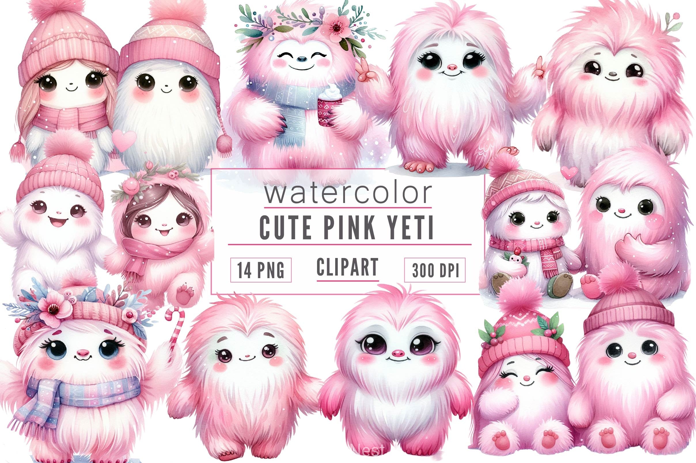 Pink Cute Couple Yeti Clipart Bundle - CraftNest - Digital Crafting and Art