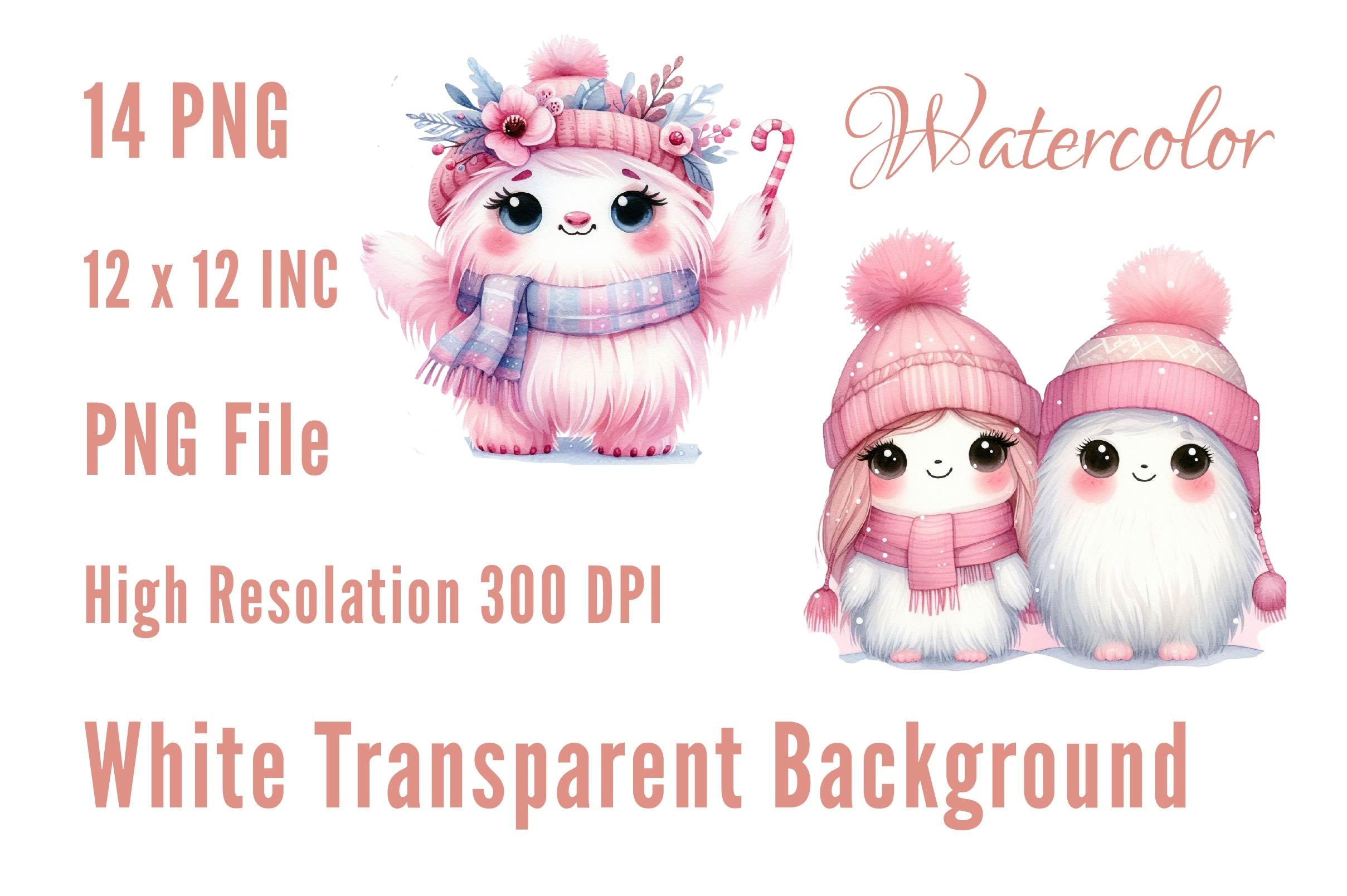 Pink Cute Couple Yeti Clipart Bundle - CraftNest - Digital Crafting and Art