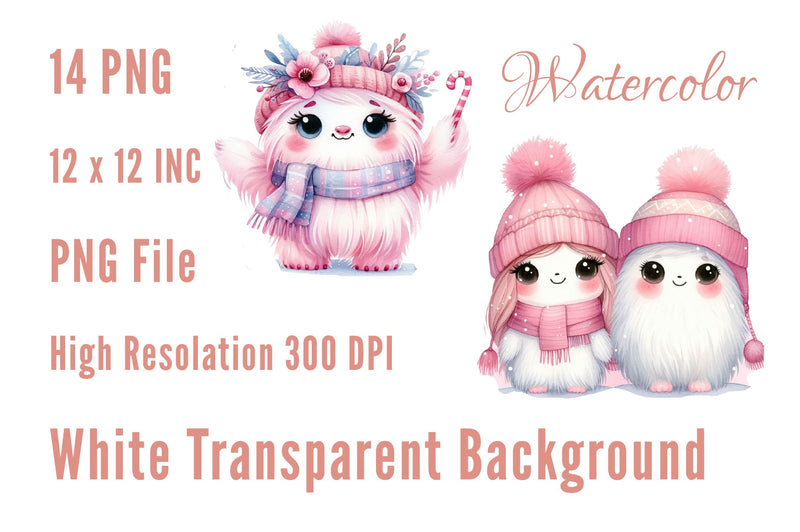 Pink Cute Couple Yeti Clipart Bundle - CraftNest - Digital Crafting and Art