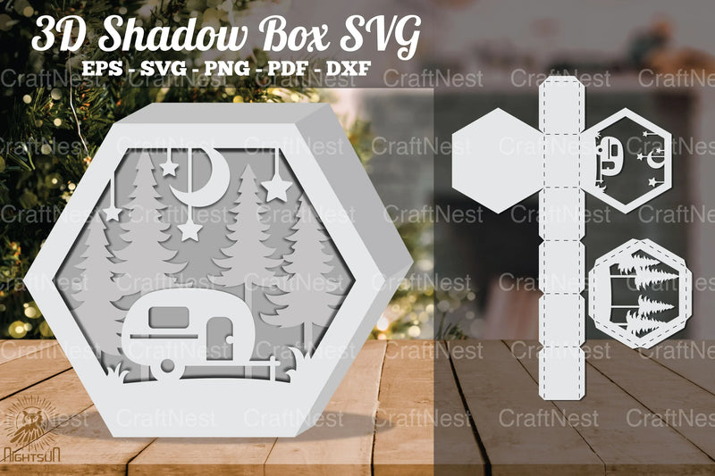 Camper in Forest 3D Shadow Box SVG Bundle - CraftNest - Digital Crafting and Art