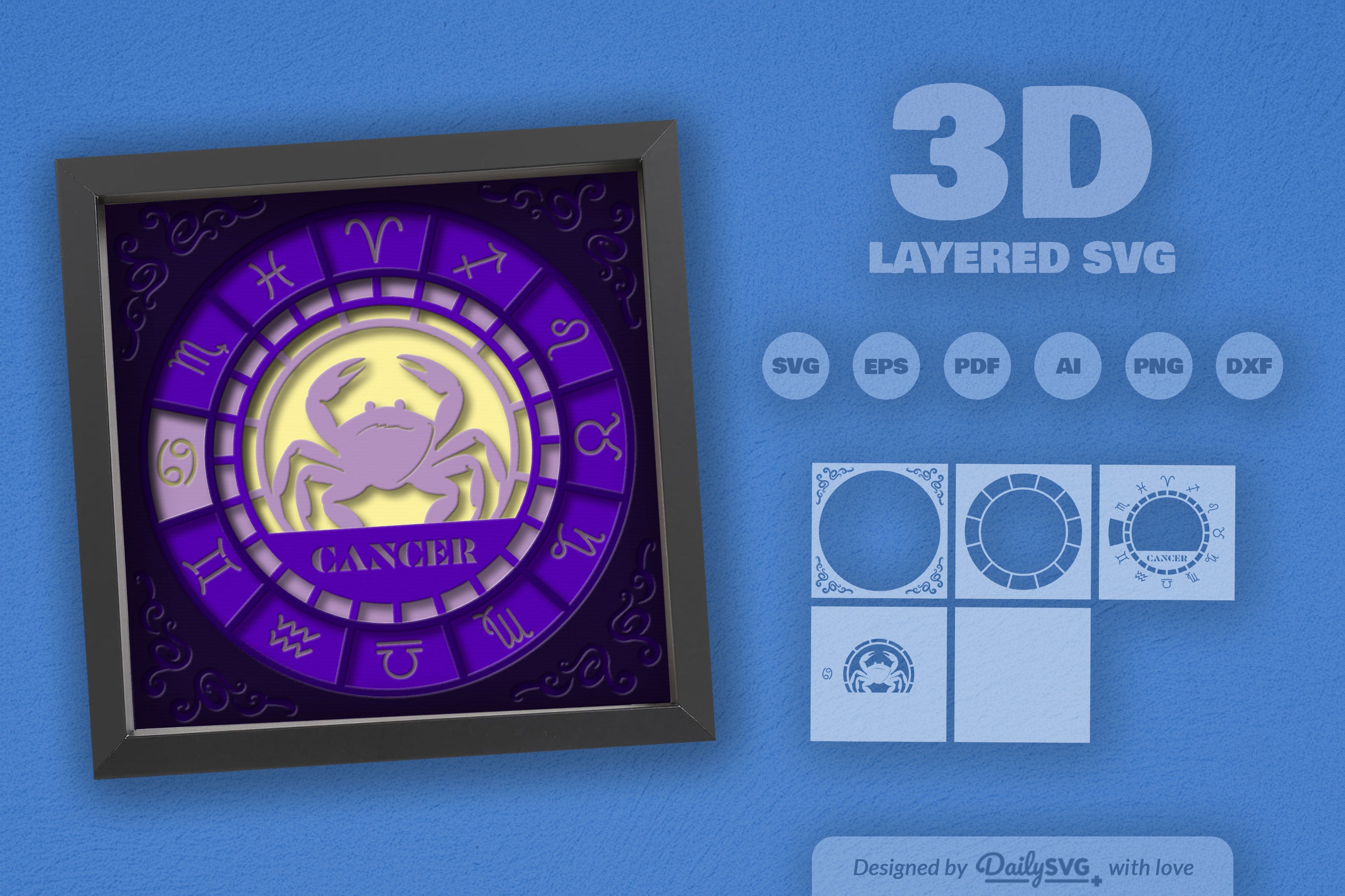 Cancer Zodiac 3D Shadow Box Papercut SVG Bundle