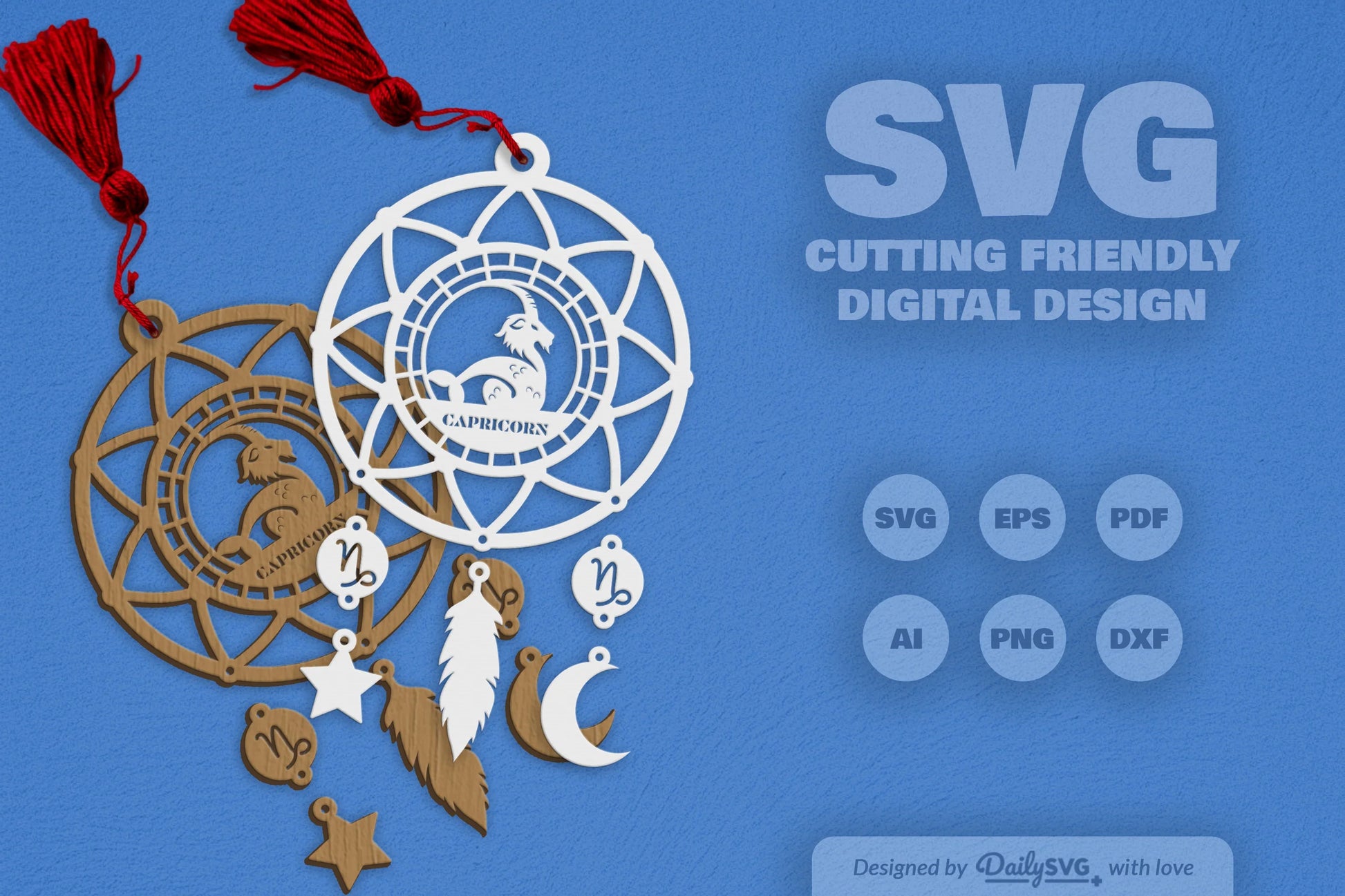 Capricorn Dream Catcher Laser Cut Clipart Set - CraftNest - Digital Crafting and Art