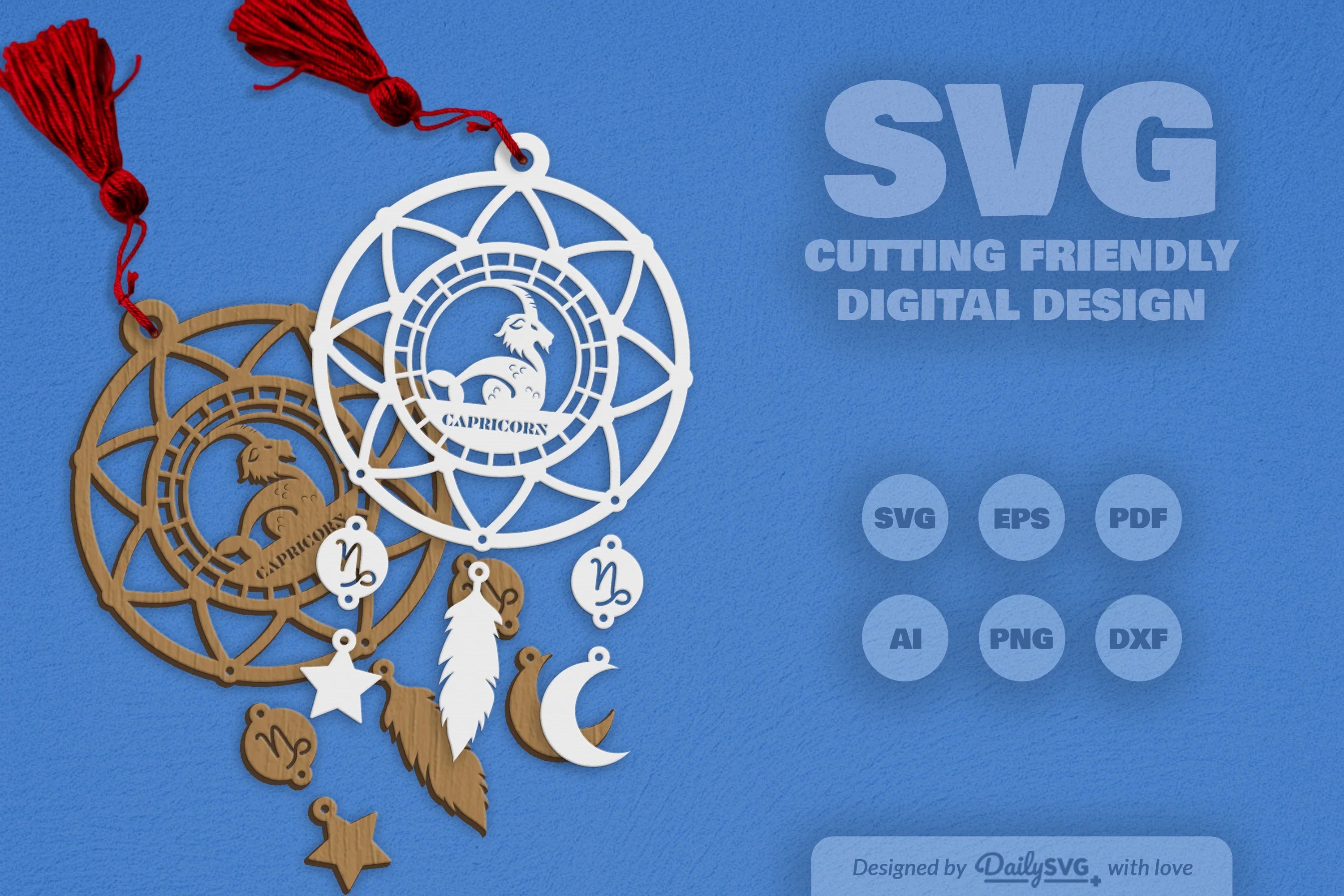 Capricorn Dream Catcher Laser Cut Clipart Set - CraftNest - Digital Crafting and Art