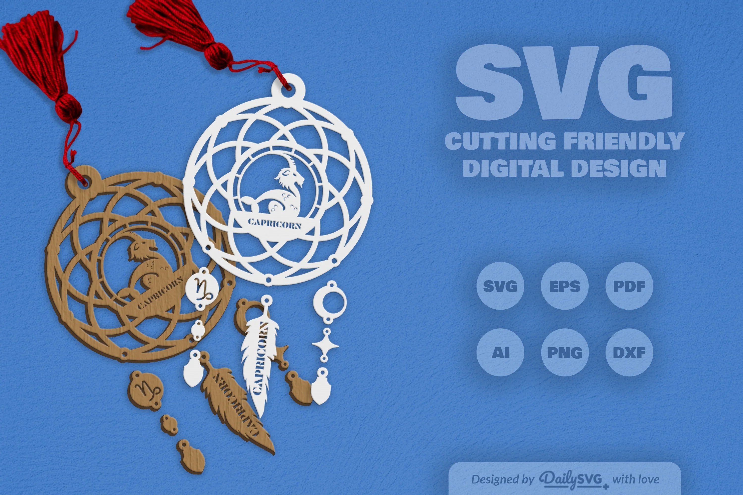 Capricorn Dream Catcher Laser Cut Clipart Set - CraftNest - Digital Crafting and Art