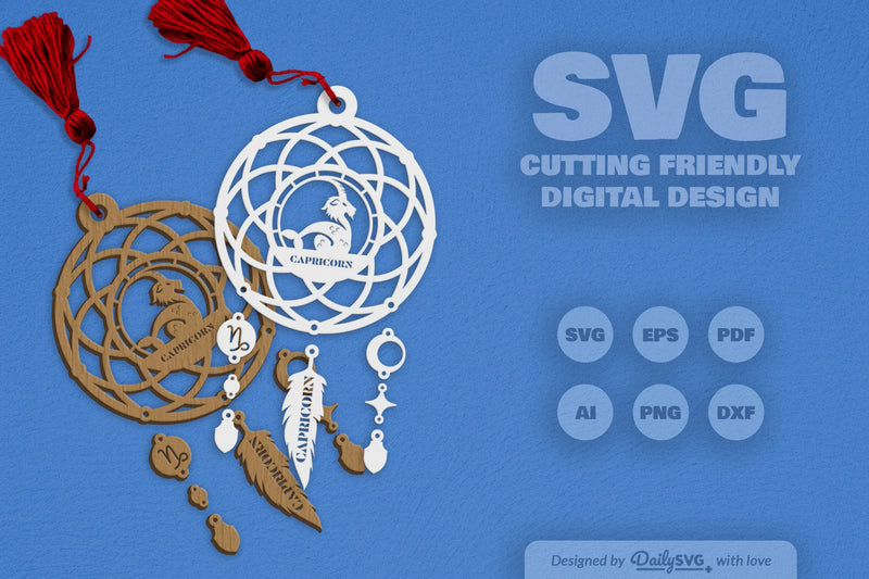 Capricorn Dream Catcher Laser Cut Clipart Set - CraftNest - Digital Crafting and Art
