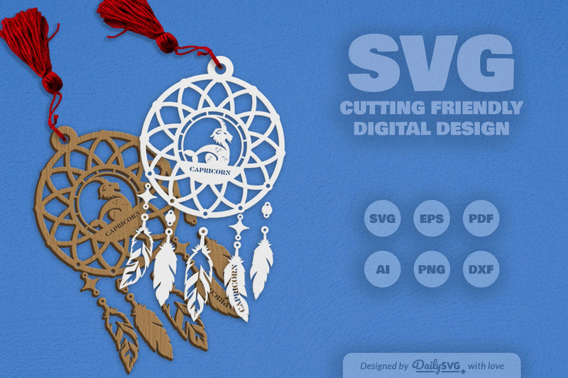 Capricorn Dream Catcher Laser Cut Clipart Set - CraftNest - Digital Crafting and Art
