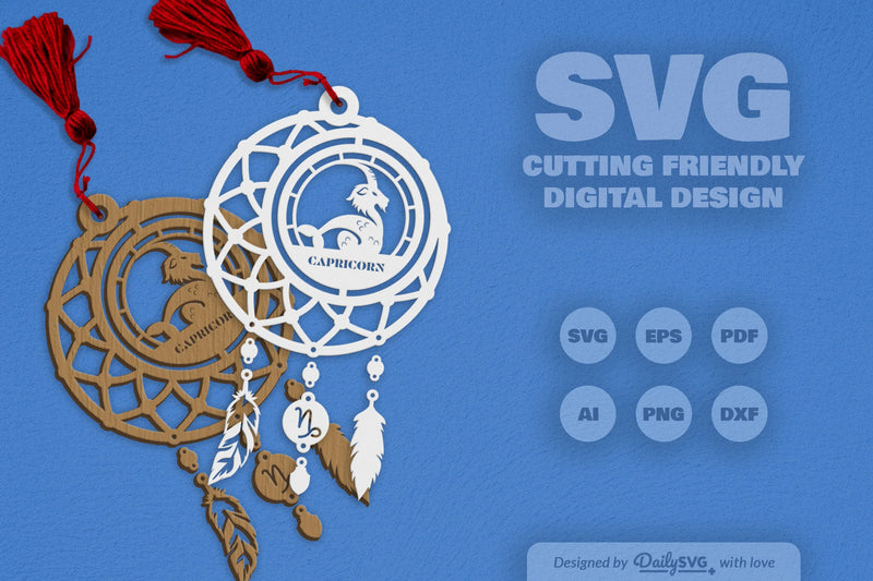Capricorn Dream Catcher Laser Cut Clipart Set - CraftNest - Digital Crafting and Art