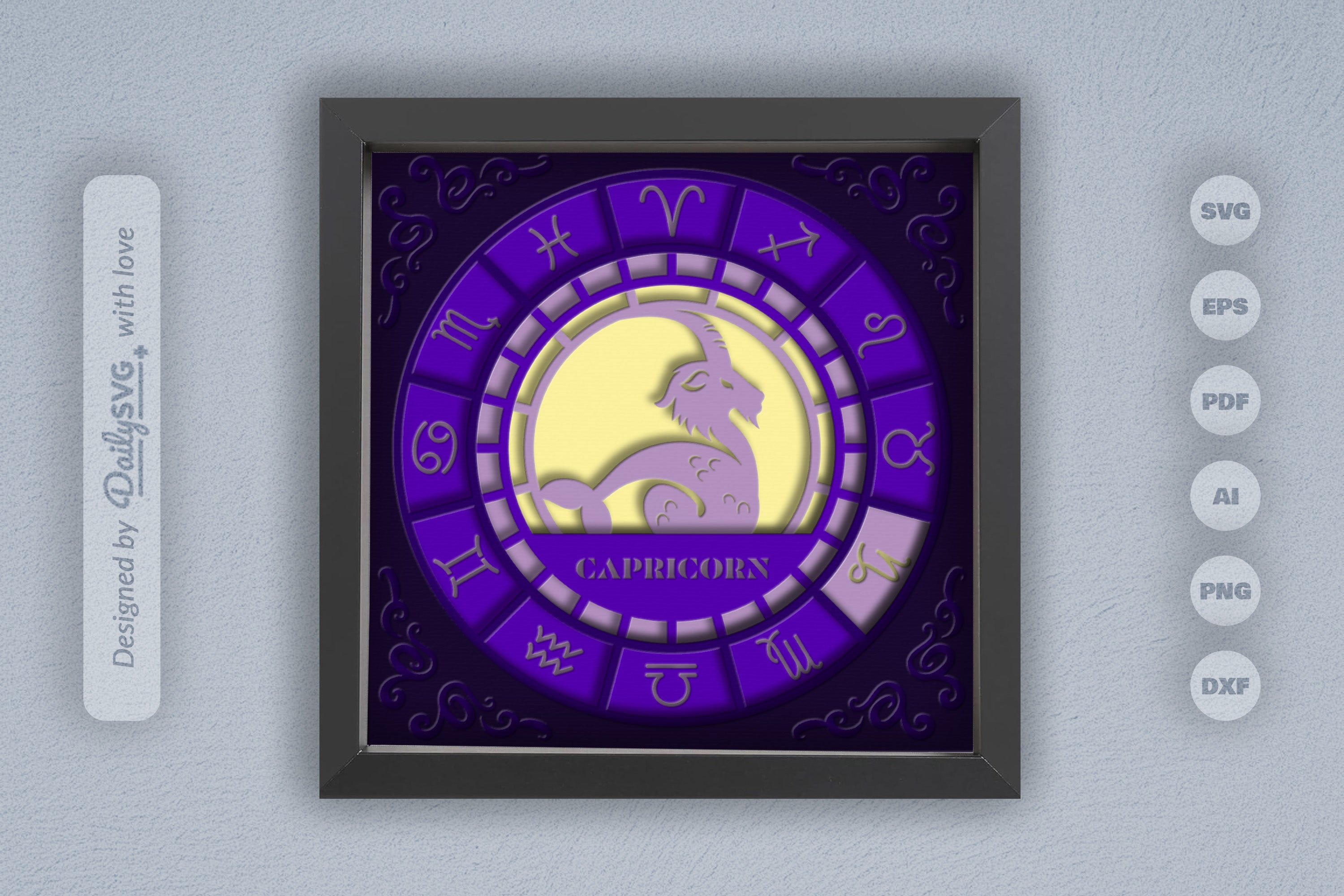 Capricorn Zodiac 3D Shadow Box Papercut SVG Bundle