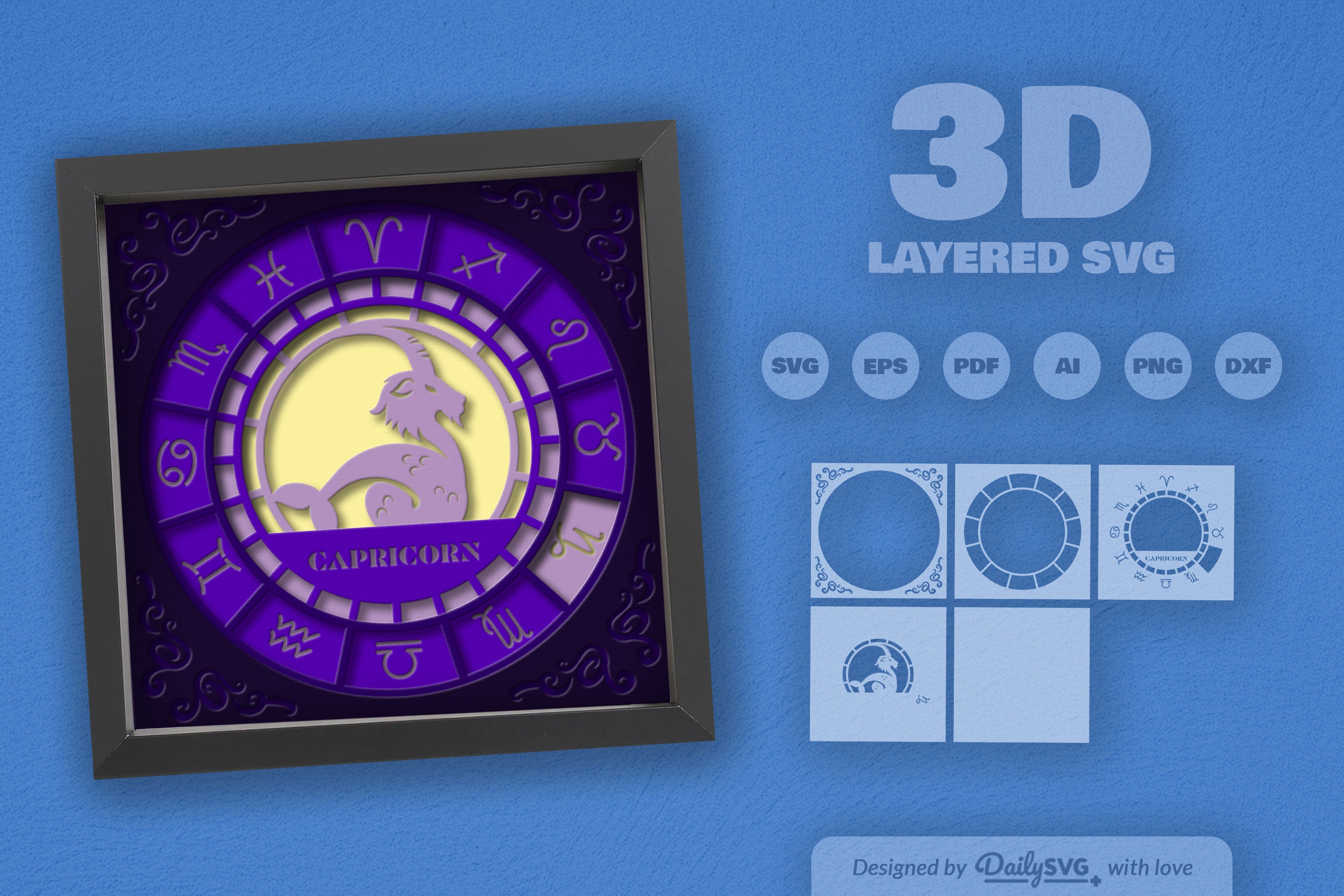 Capricorn Zodiac 3D Shadow Box Papercut SVG Bundle