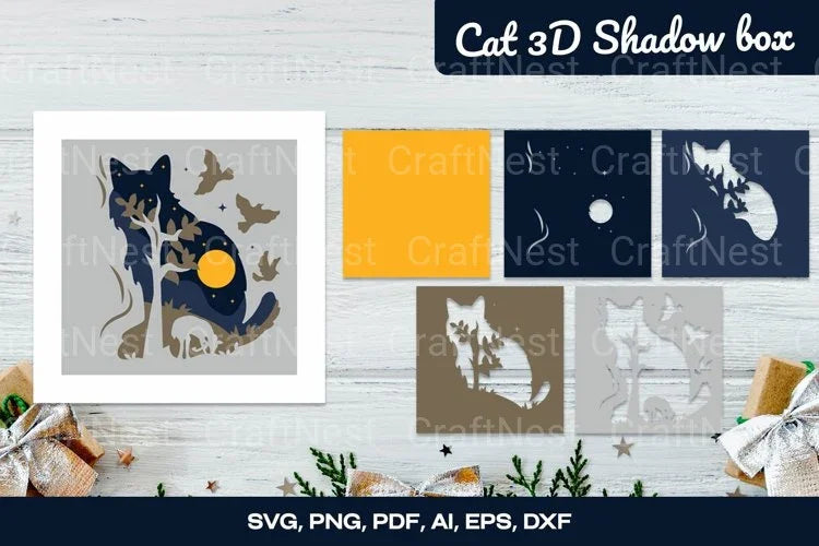 Cat 3D Shadow Box Layered Papercut SVG Bundle - CraftNest - Digital Crafting and Art