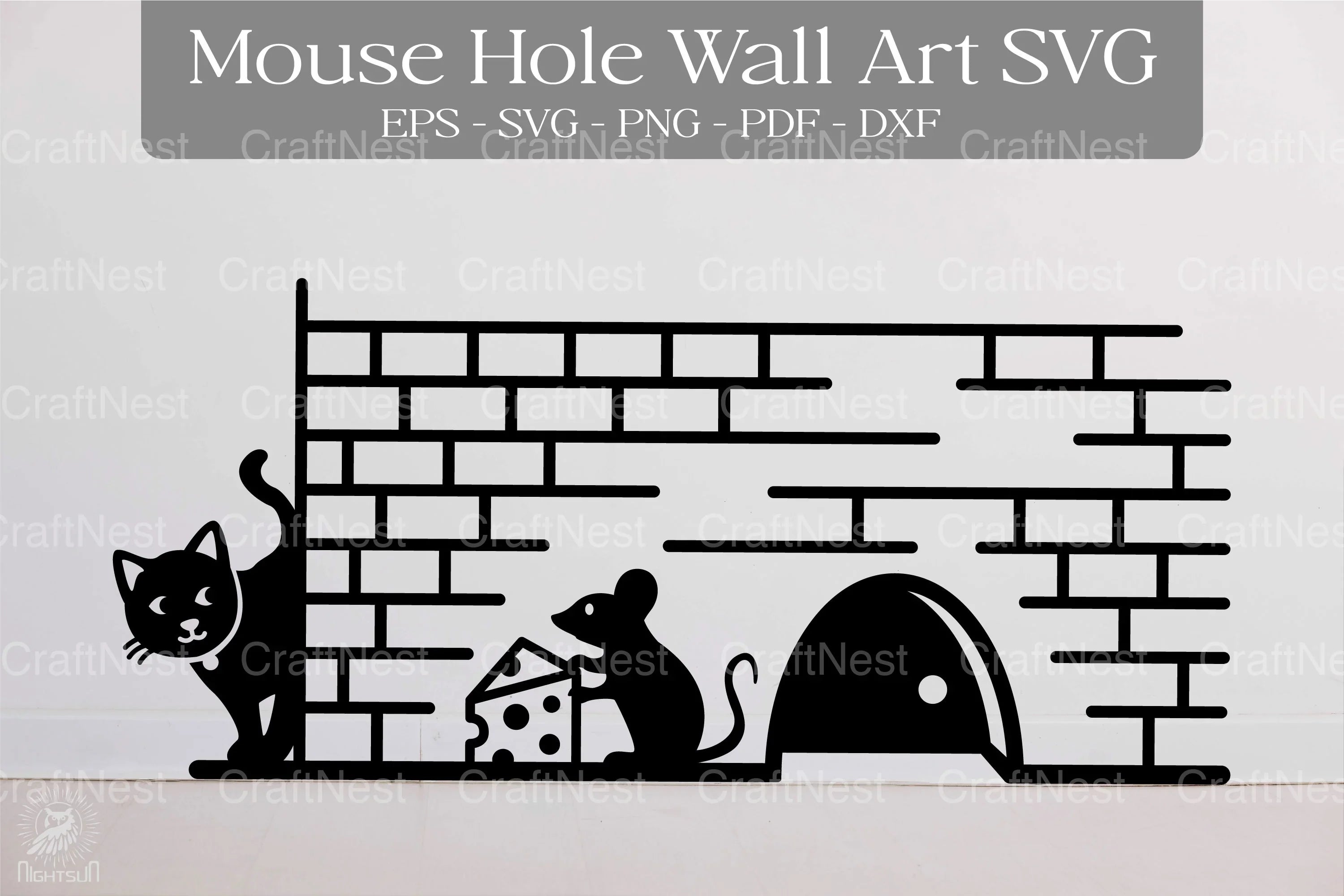 Cat and Mouse Hole Wall Art Clipart Bundle - CraftNest - Digital Crafting and Art
