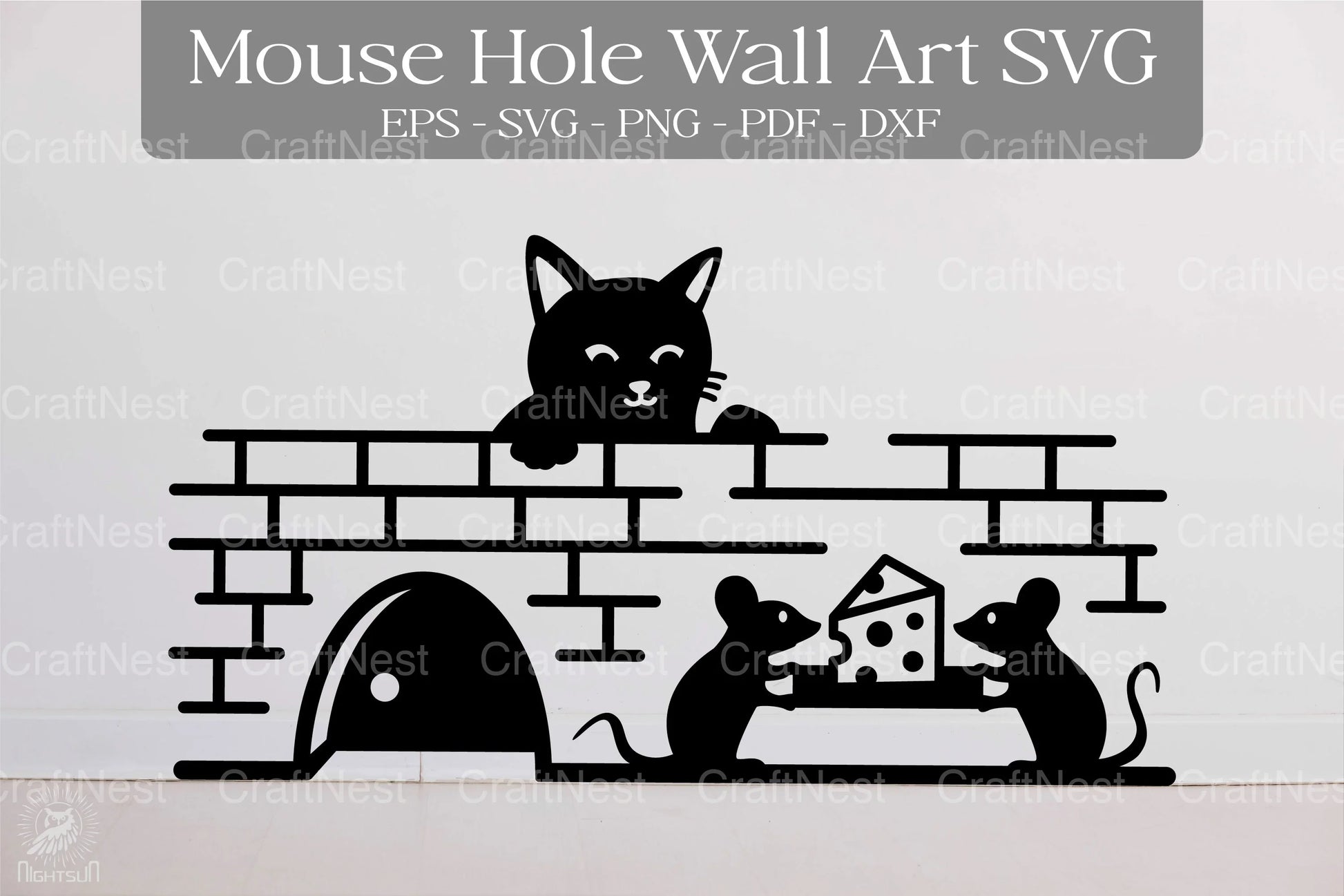 Cat and Mouse Hole Wall Art Sticker Clipart Bundle - CraftNest - Digital Crafting and Art
