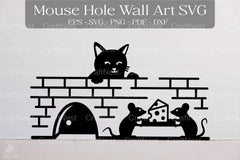 Cat and Mouse Hole Wall Art Sticker Clipart Bundle - CraftNest - Digital Crafting and Art
